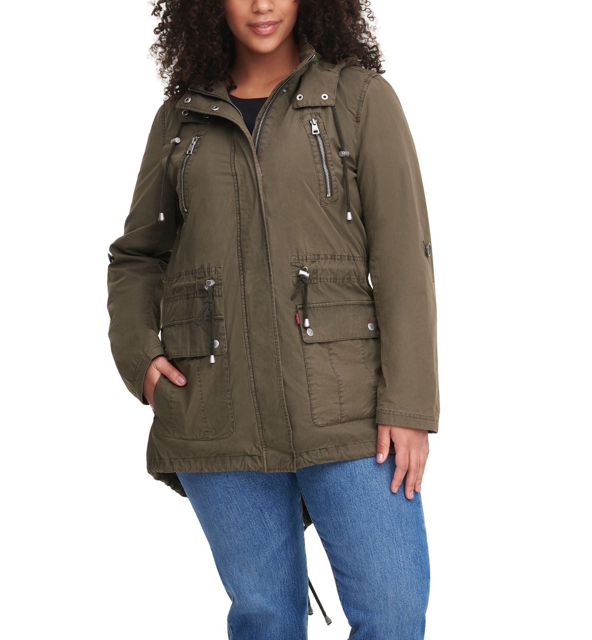 Plus Size Modern Lightweight Parachute Cotton Hooded Jacket