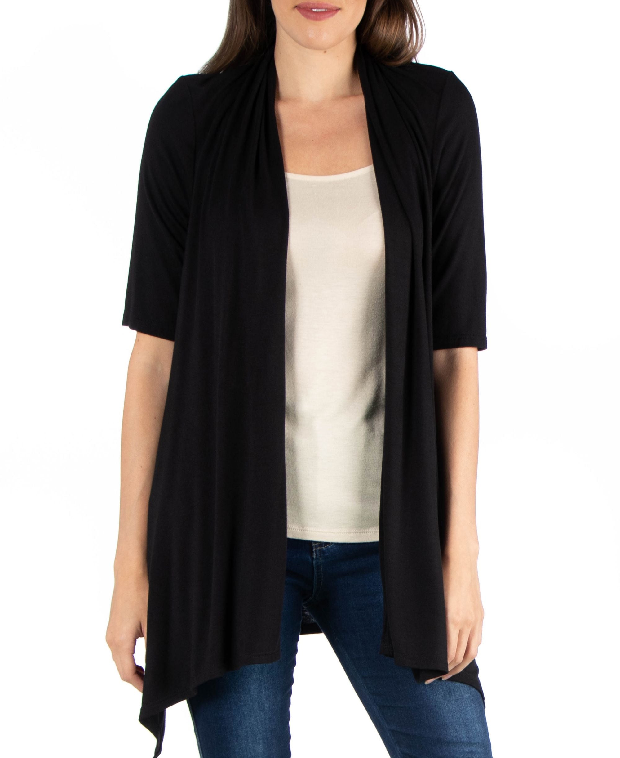 24seven Comfort Apparel Loose Fit Open Front Cardigan With Half Sleeve