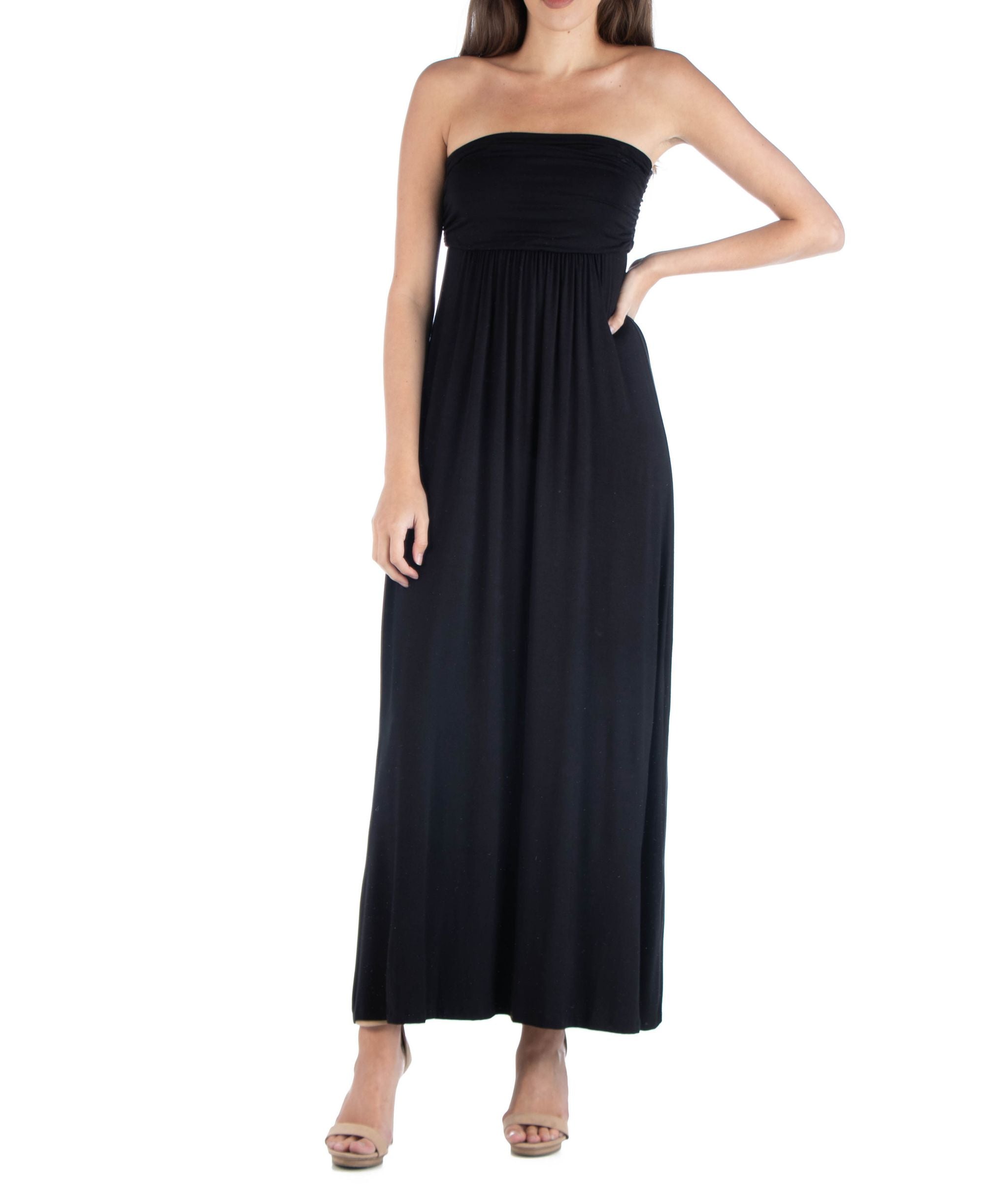 24seven Comfort Apparel Womens Strapless Empire Waist Maxi Dress