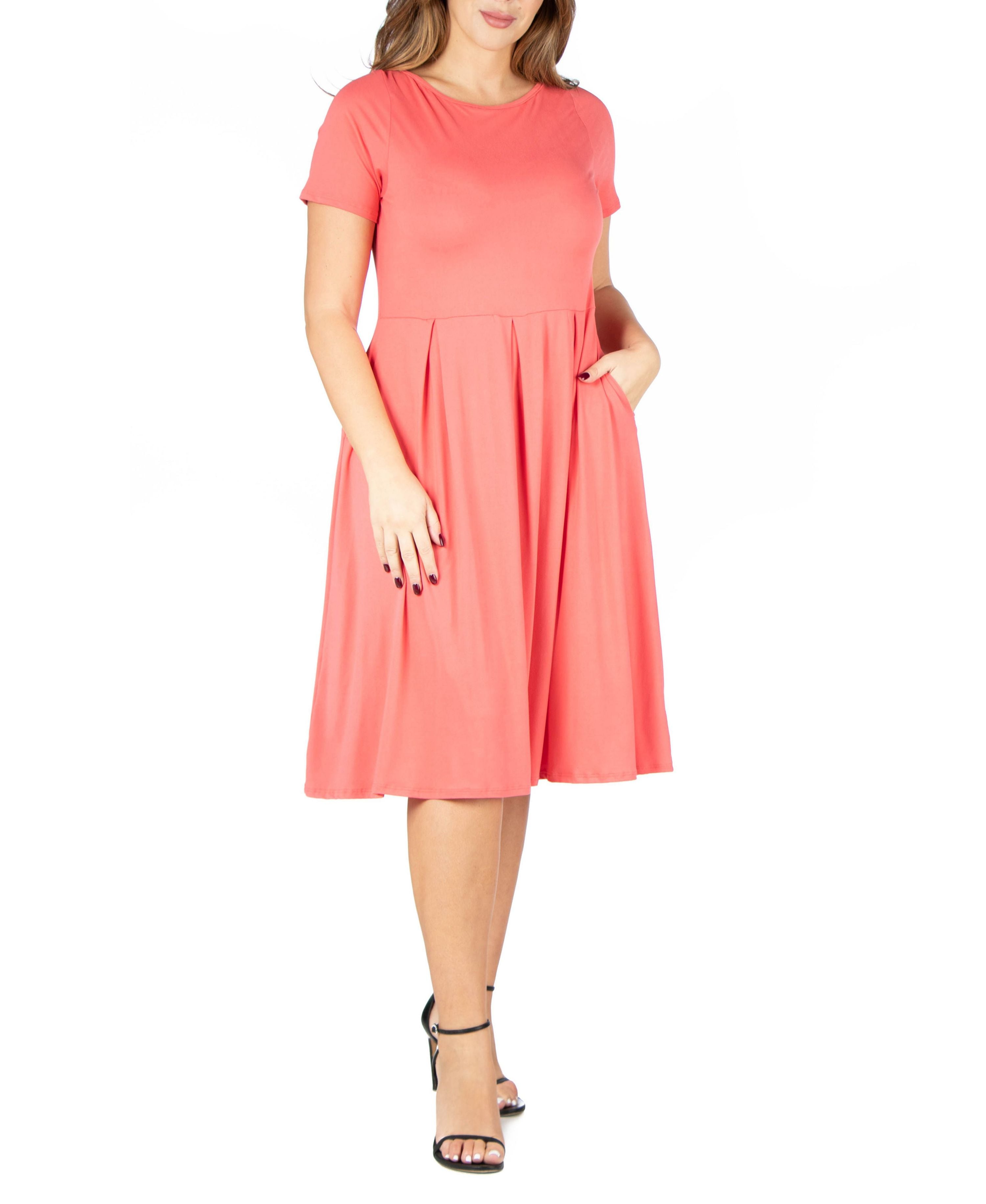 Plus Size Short-Sleeve Midi Dress with Pockets