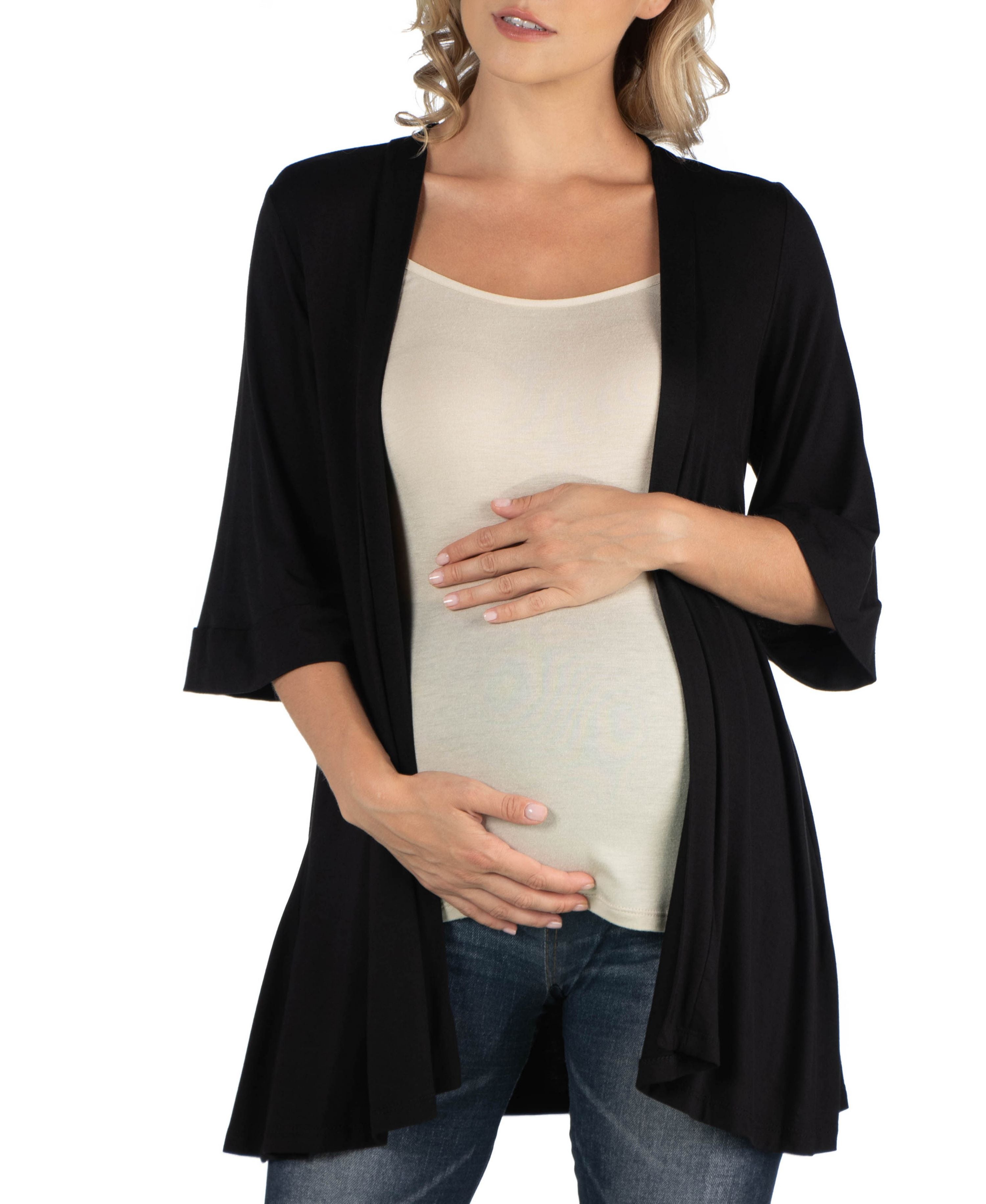 Open Front Elbow Length Sleeve Maternity Cardigan