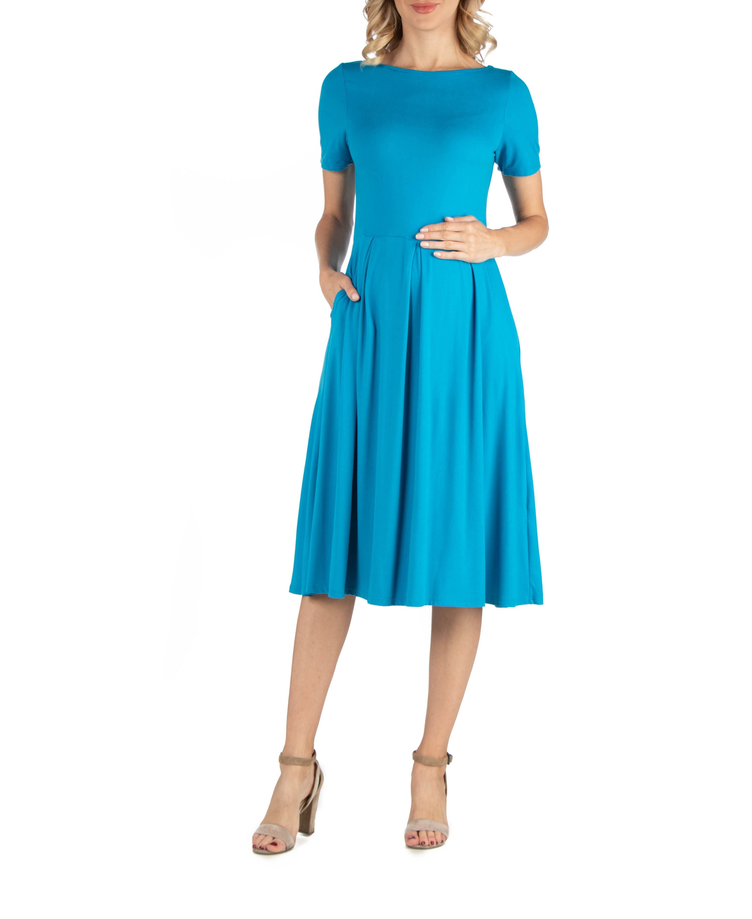 Maternity Midi Dress with Short-Sleeve and Pocket Detail