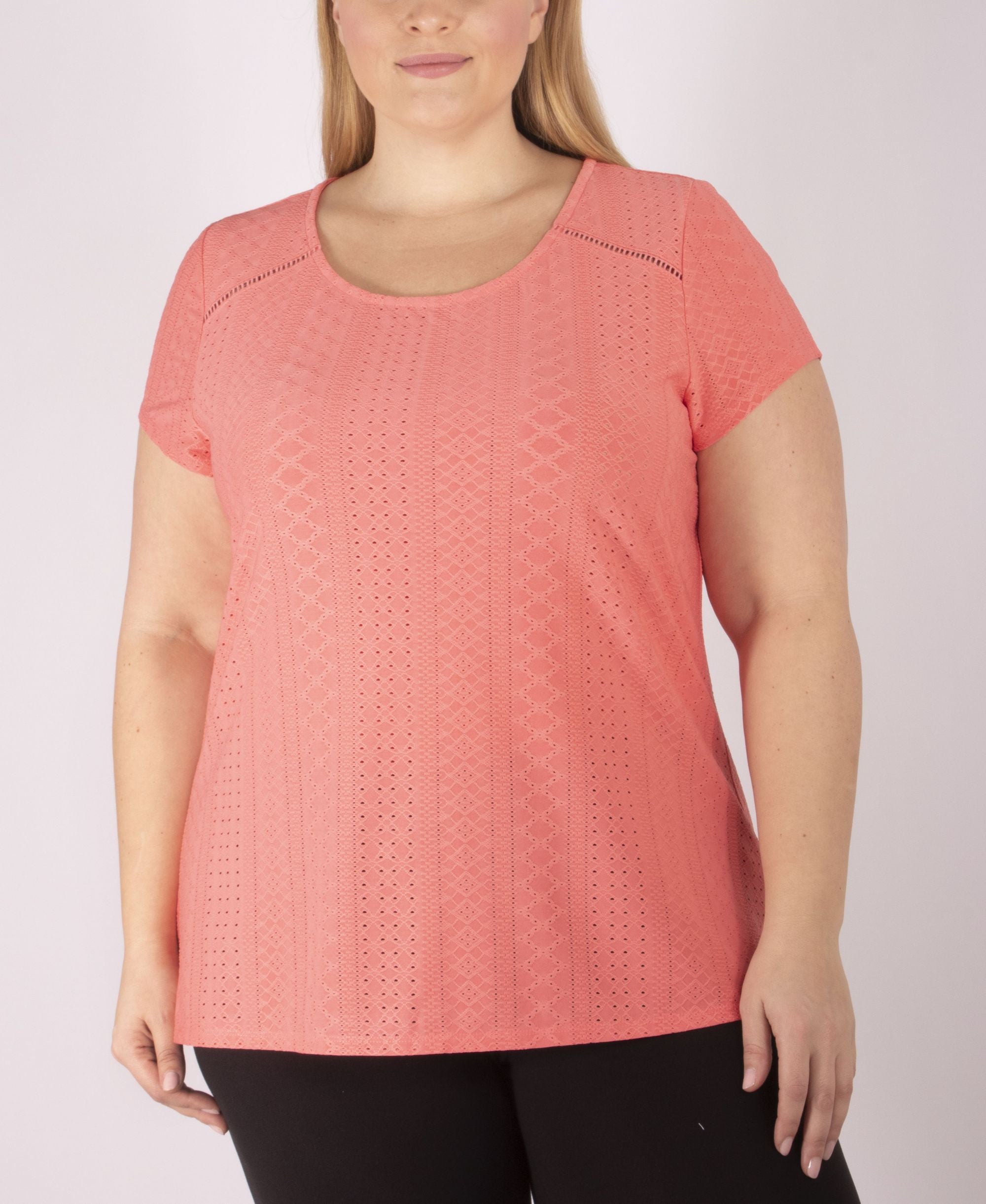 NY Collection Womens Plus Size Knit Eyelet Premium Top