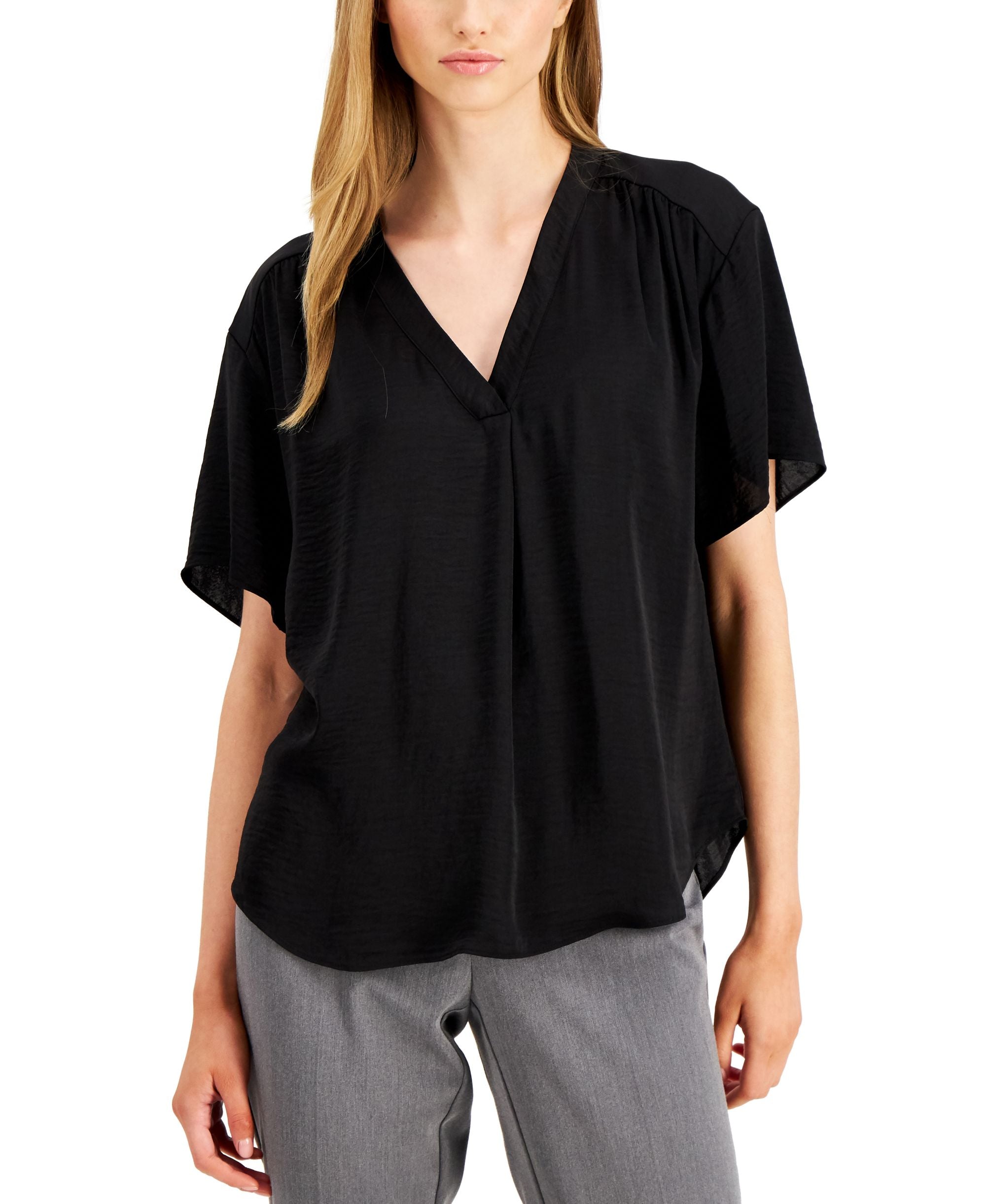 Alfani Shirred V Neck Dolman Sleeve Premium Top
