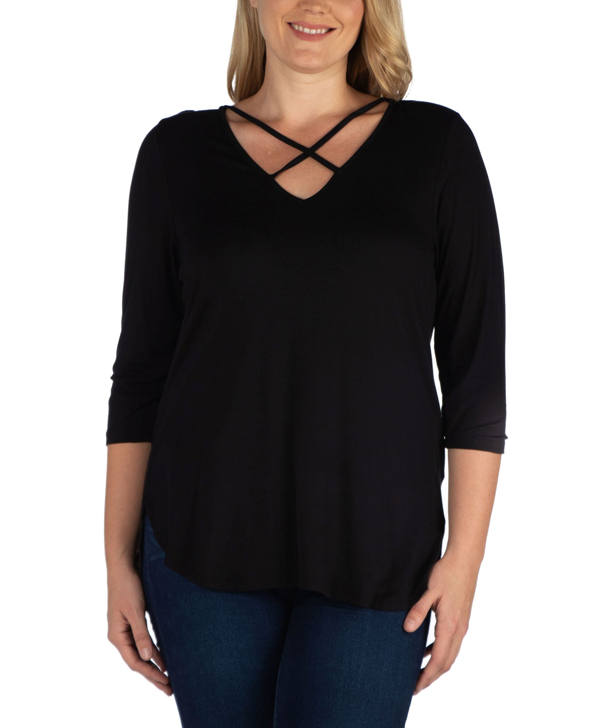 Women's Plus Size Criss Cross Detail Tunic Premium Top