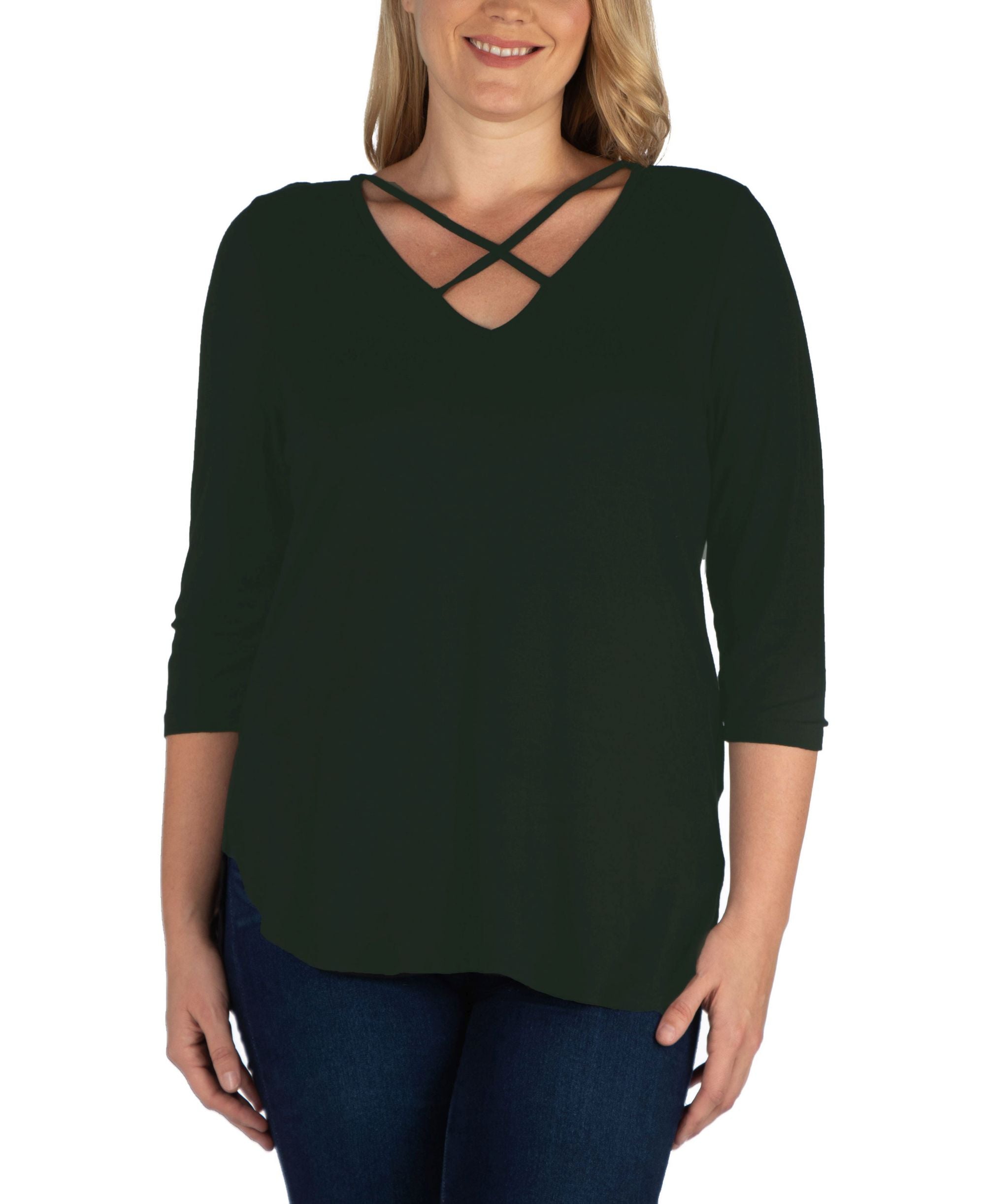 Women's Plus Size Criss Cross Detail Tunic Premium Top