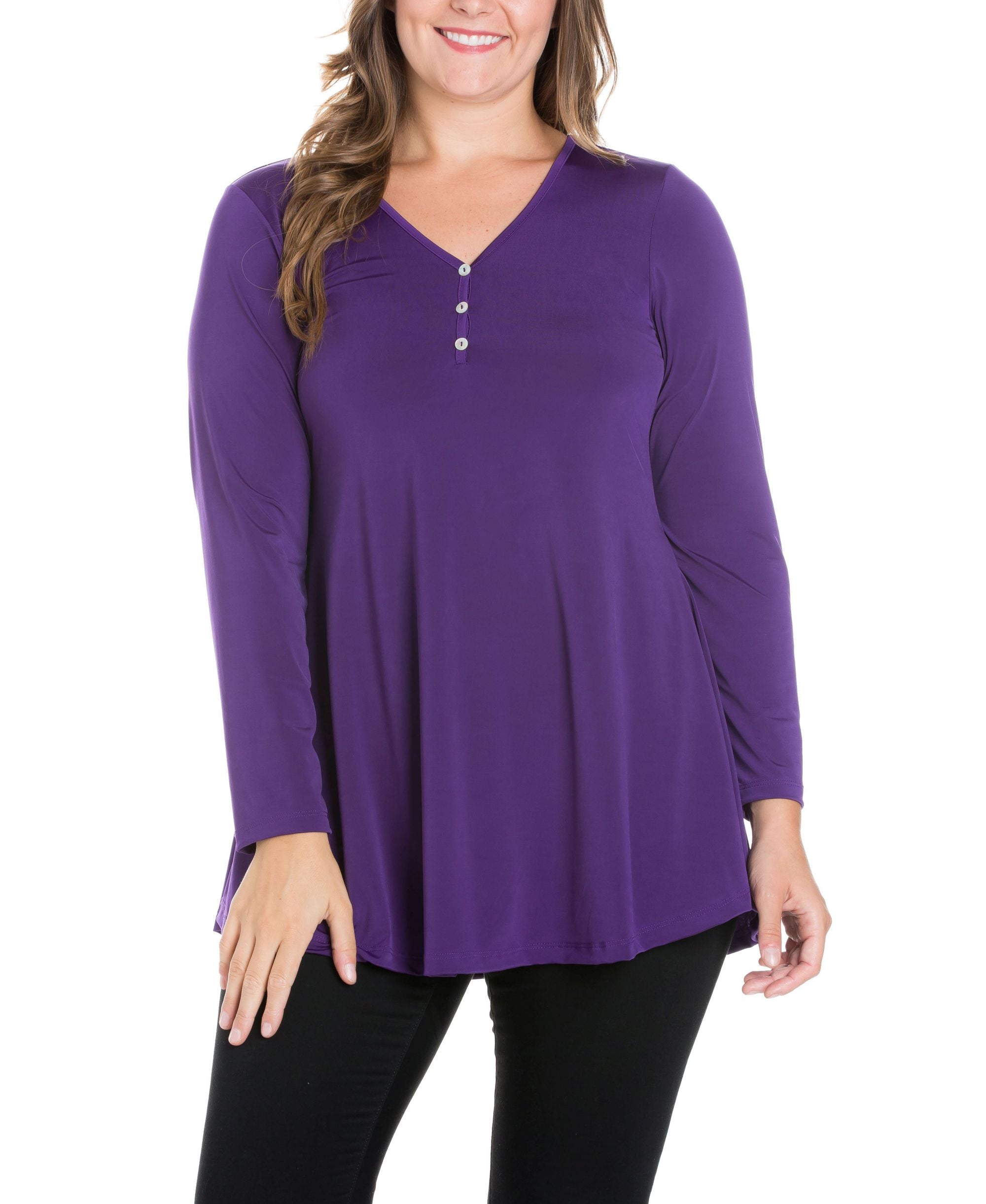 Women's Plus Size Flared Long Sleeves Henley Tunic Premium Top