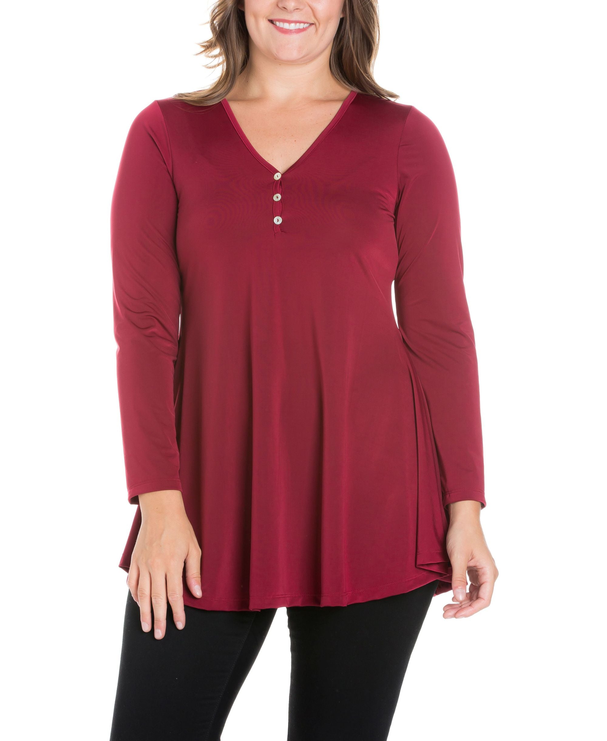 Women's Plus Size Flared Long Sleeves Henley Tunic Premium Top