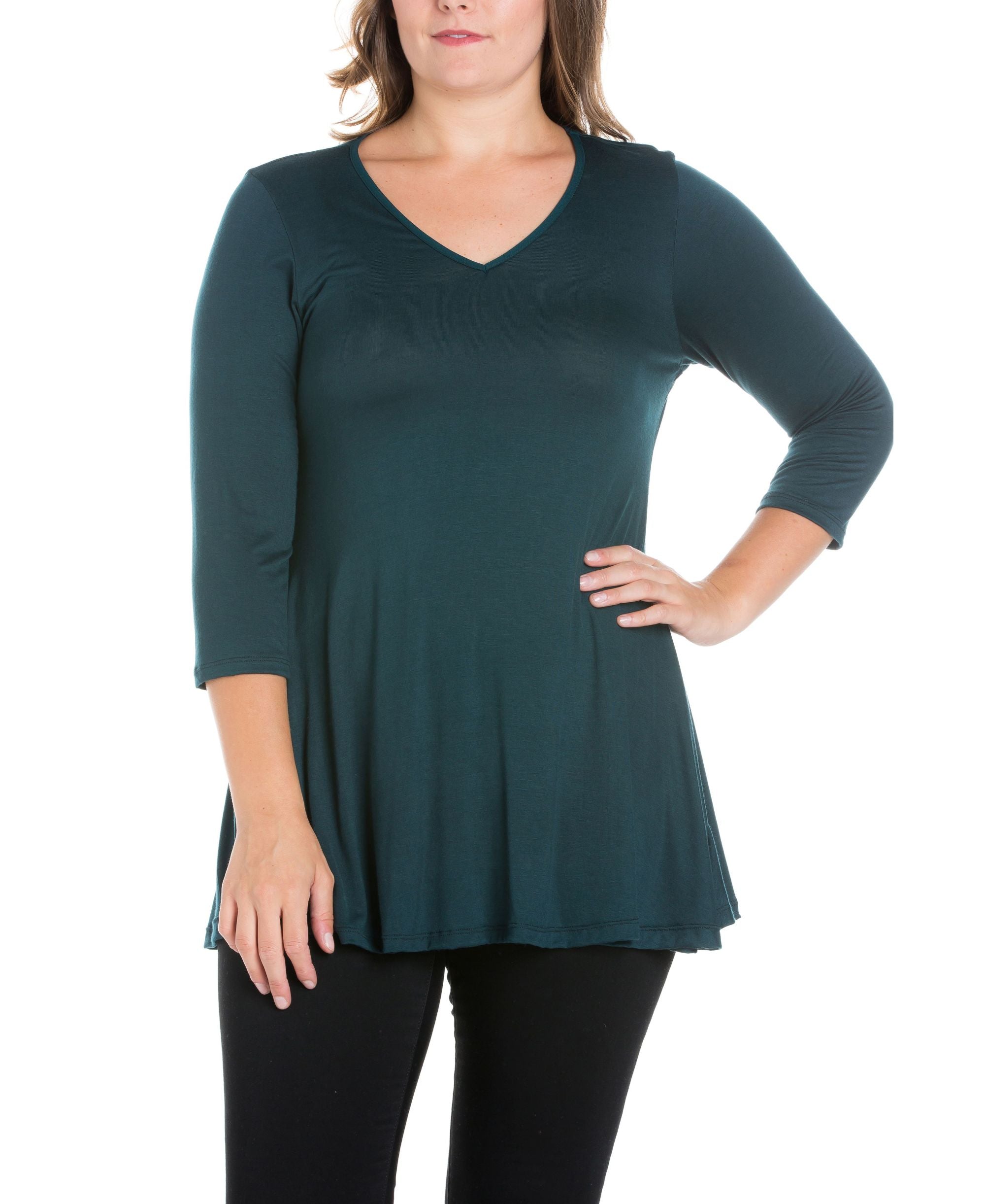 Womens Plus Size Three Quarter Sleeves V Neck Tunic Premium Top