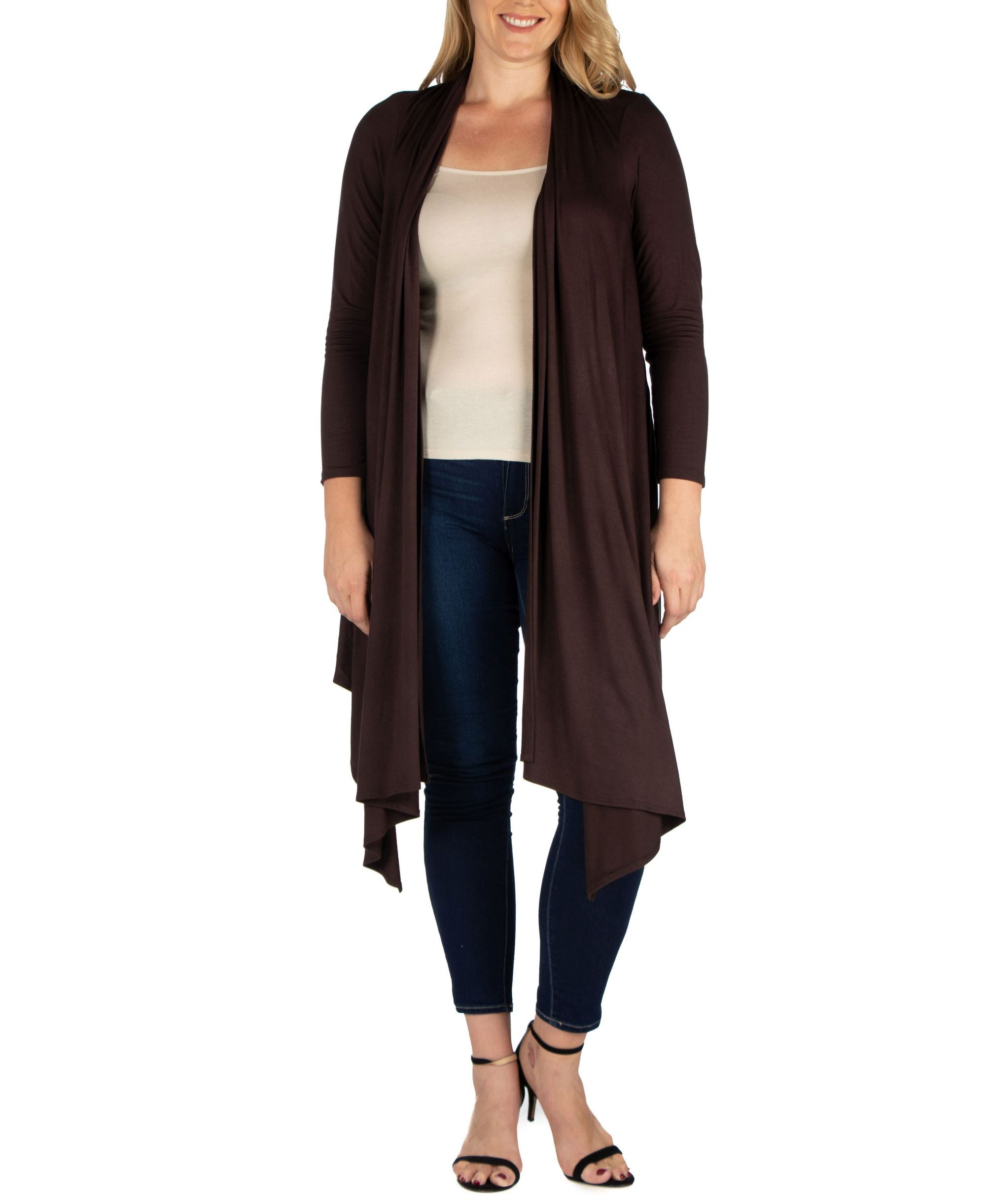 Women's Plus Size Extra Long Open Front Cardigan