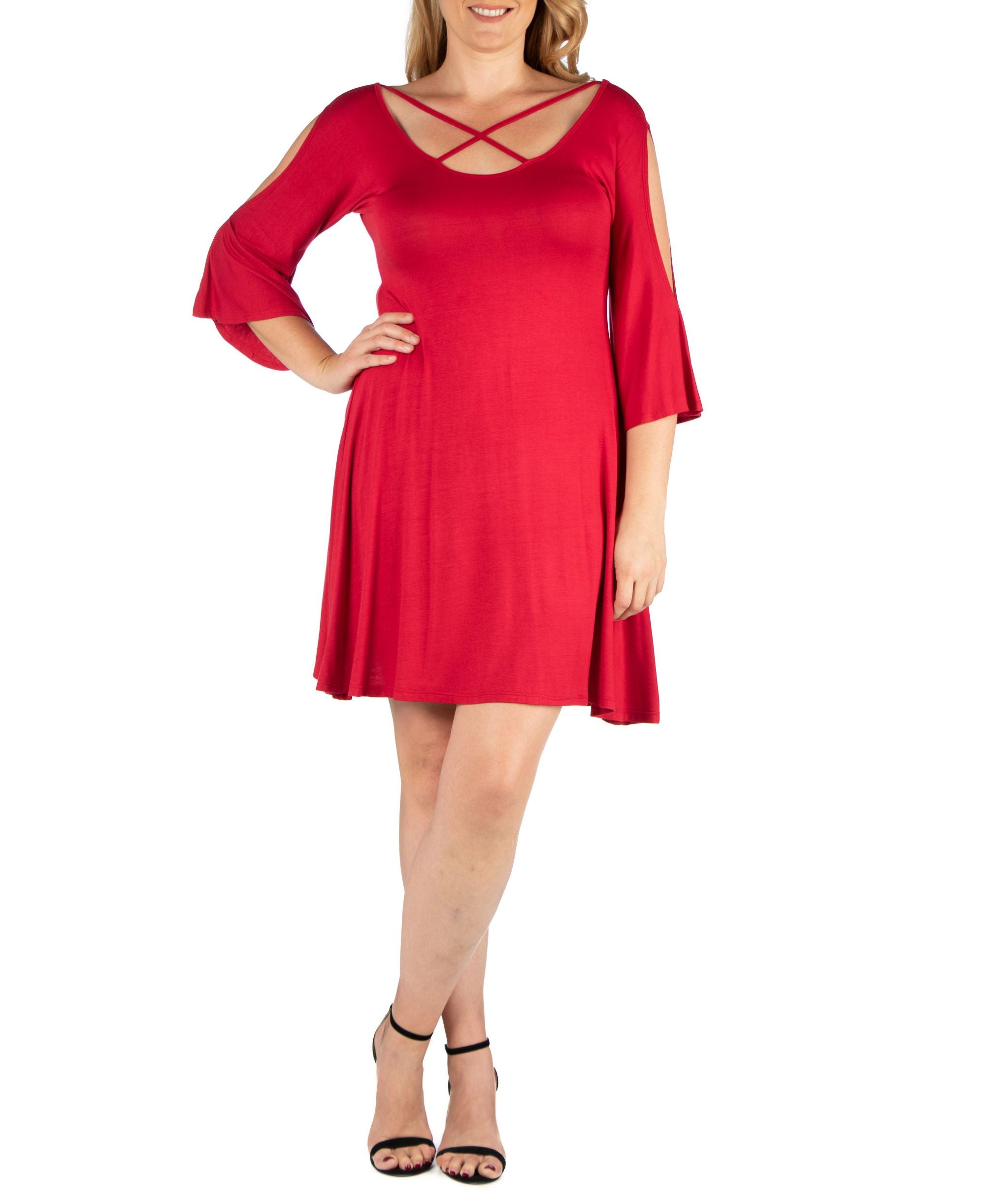 Women's Plus Size Criss Cross Neckline Cold Shoulder Dress