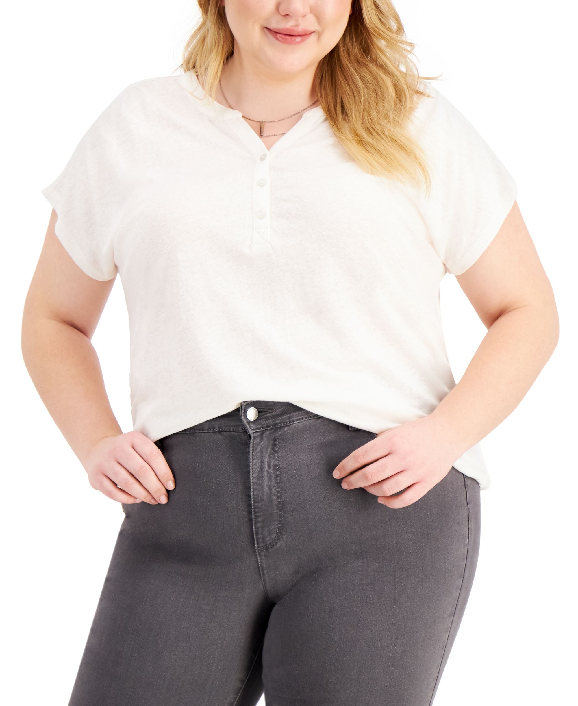Style & Co Plus Size Split Neck Premium Top