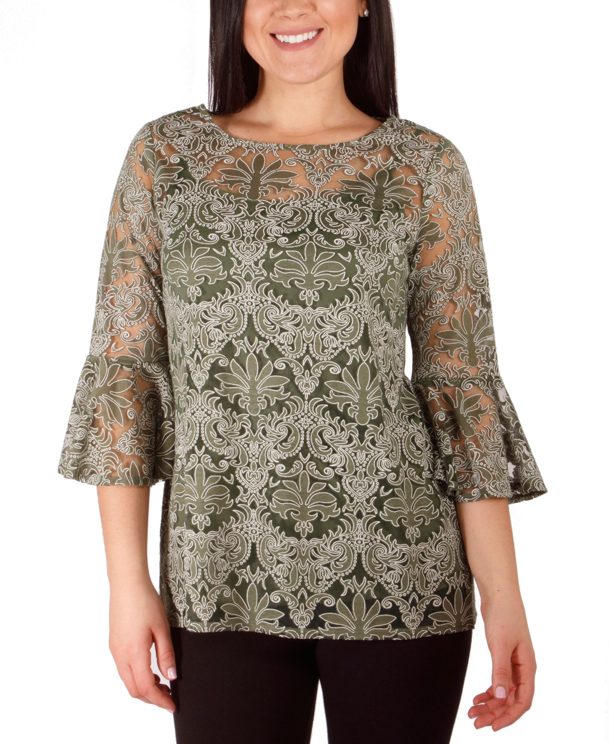 Womens Bell Sleeve Signature Blouse Solid Camisole