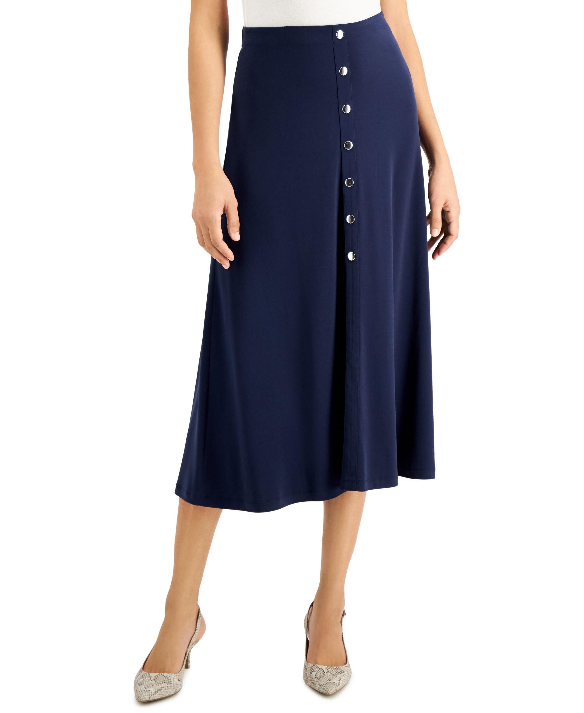 JM Collection Solid Button-Front Midi Modern Skirt
