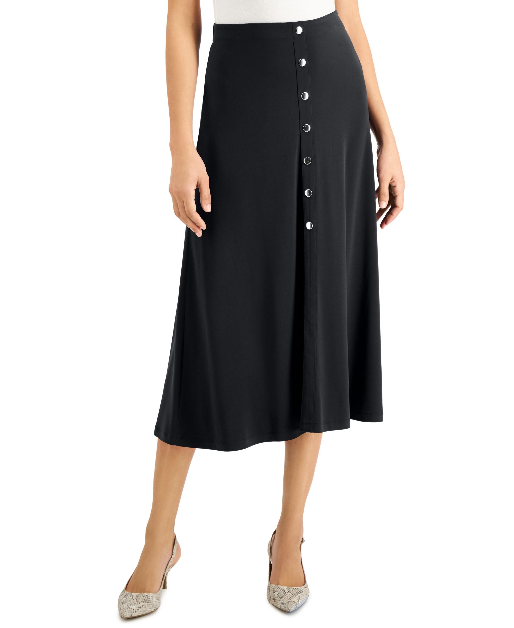 JM Collection Solid Button-Front Midi Modern Skirt