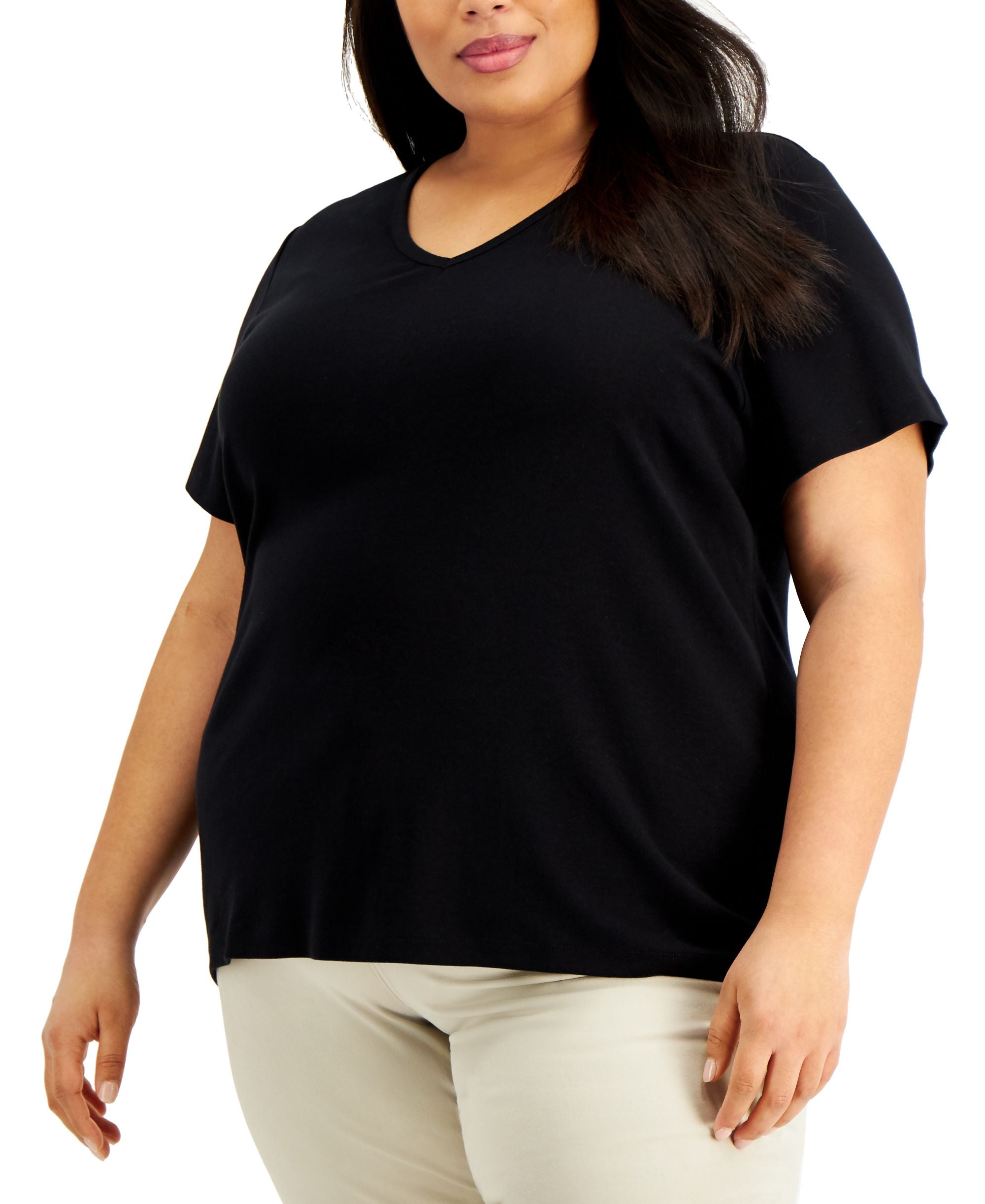 Karen Scott Plus Size Cotton V Neck Premium Top