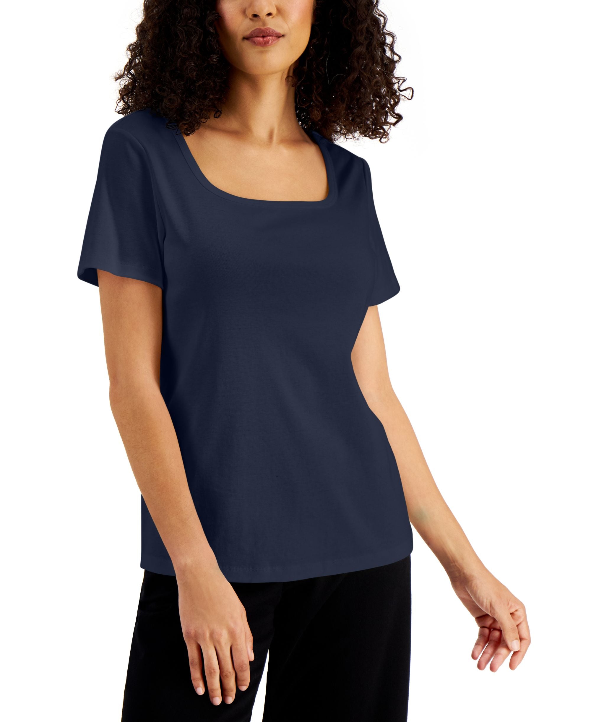 Karen Scott Solid Square Neck Cotton Premium Top