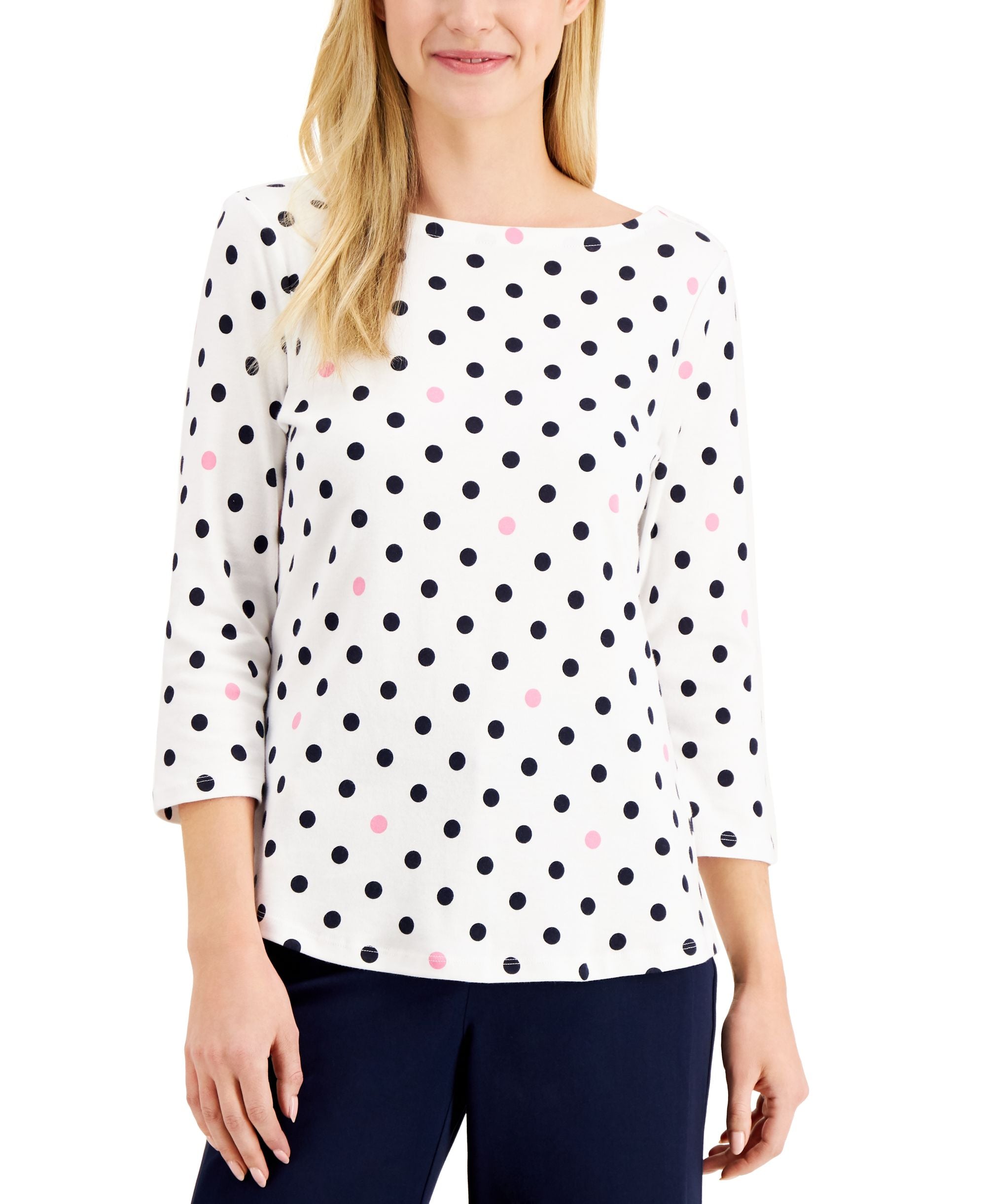 Charter Club Cotton Dot Print Premium Top