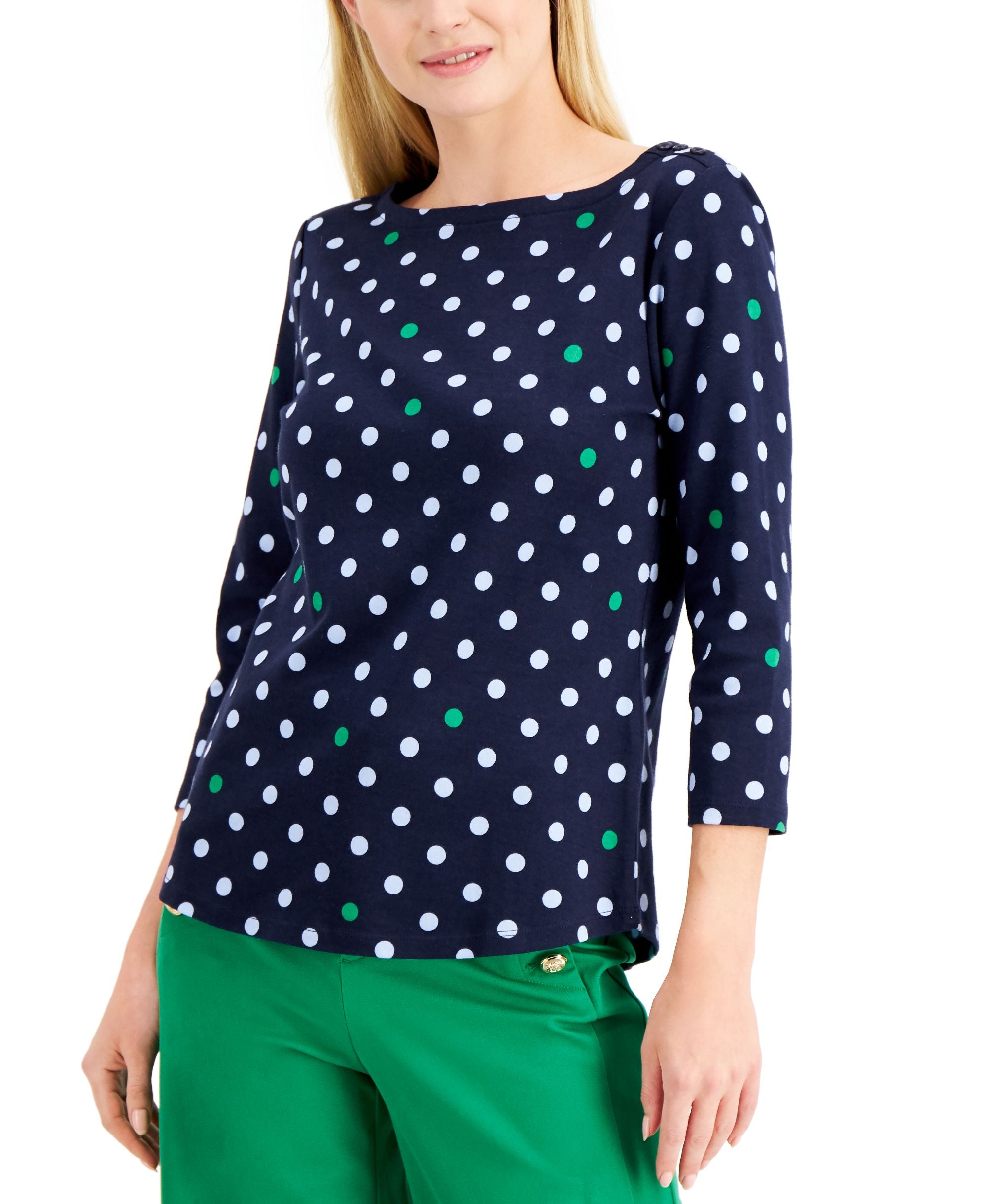 Charter Club Cotton Dot Print Premium Top