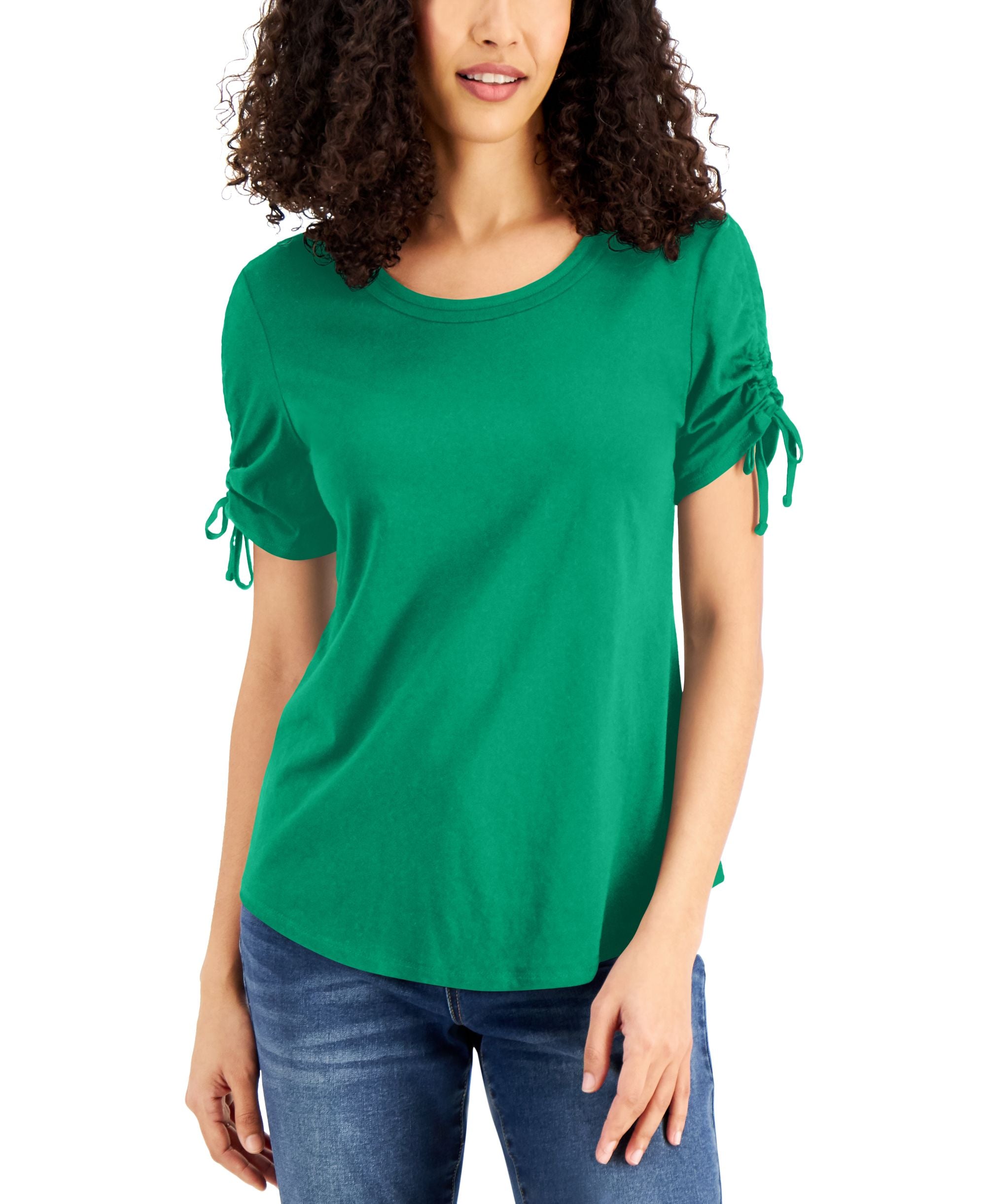 Karen Scott Ruched Sleeve T-Modern Shirt