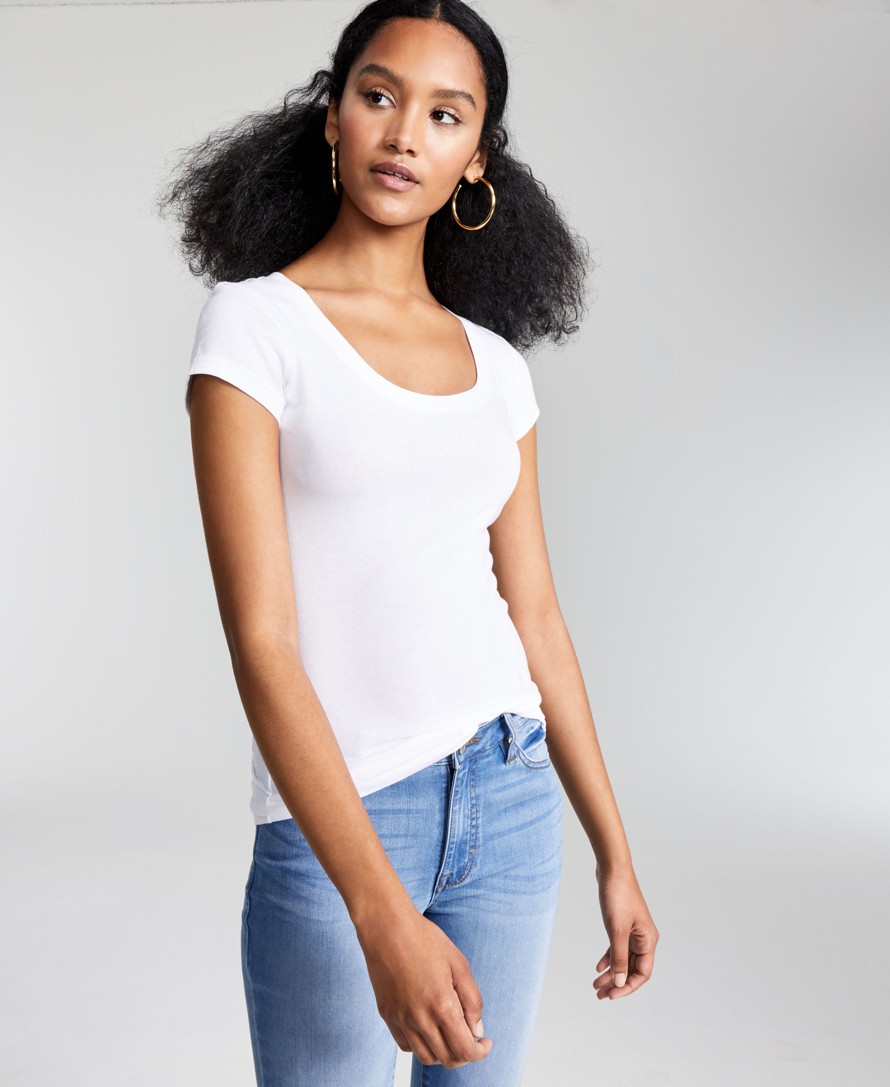 Juniors' Scoop-Neck Cap-Sleeve T-Modern Shirt