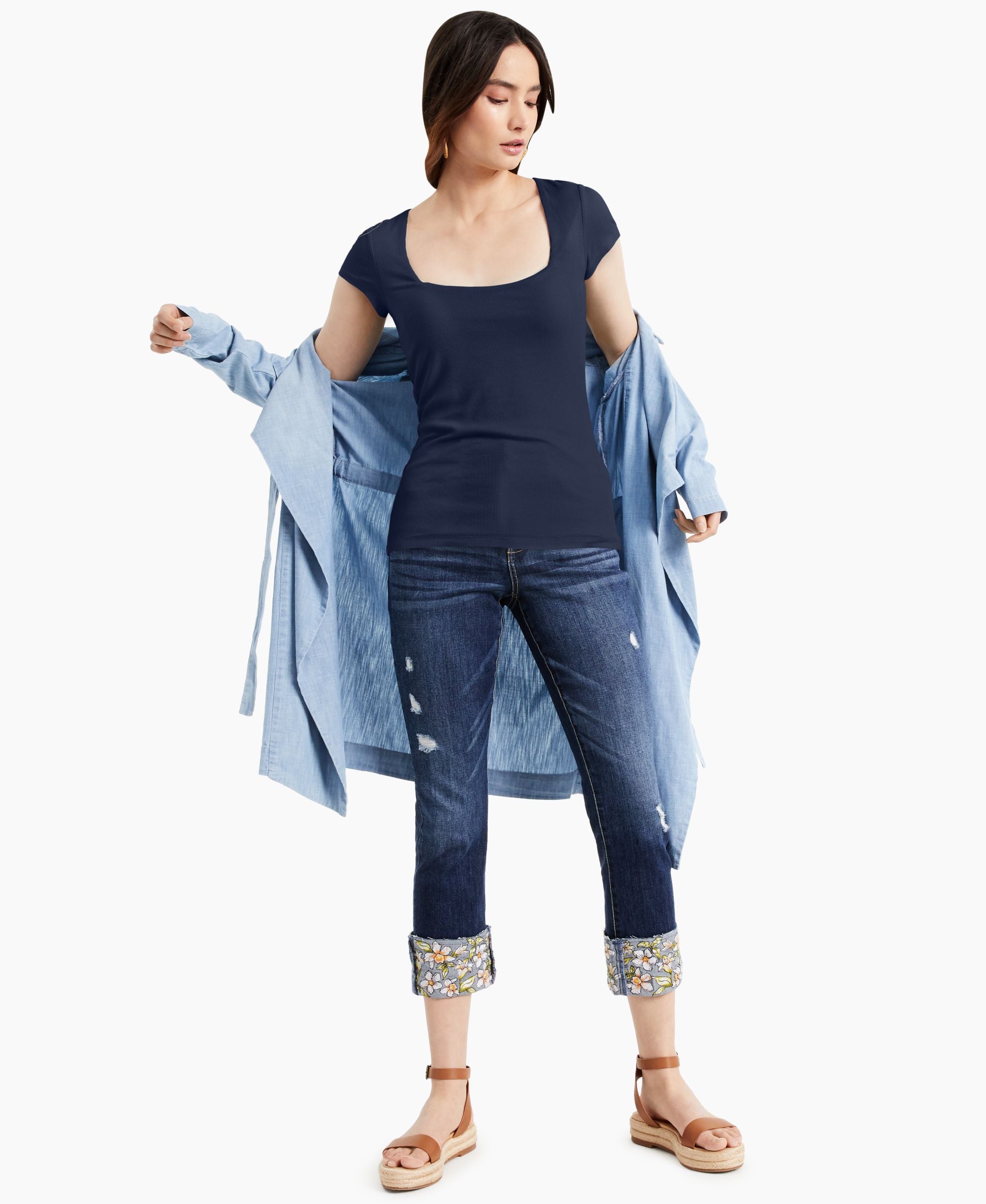 INC International Concepts Womens Ribbed Square Neck T-Modern Shirt