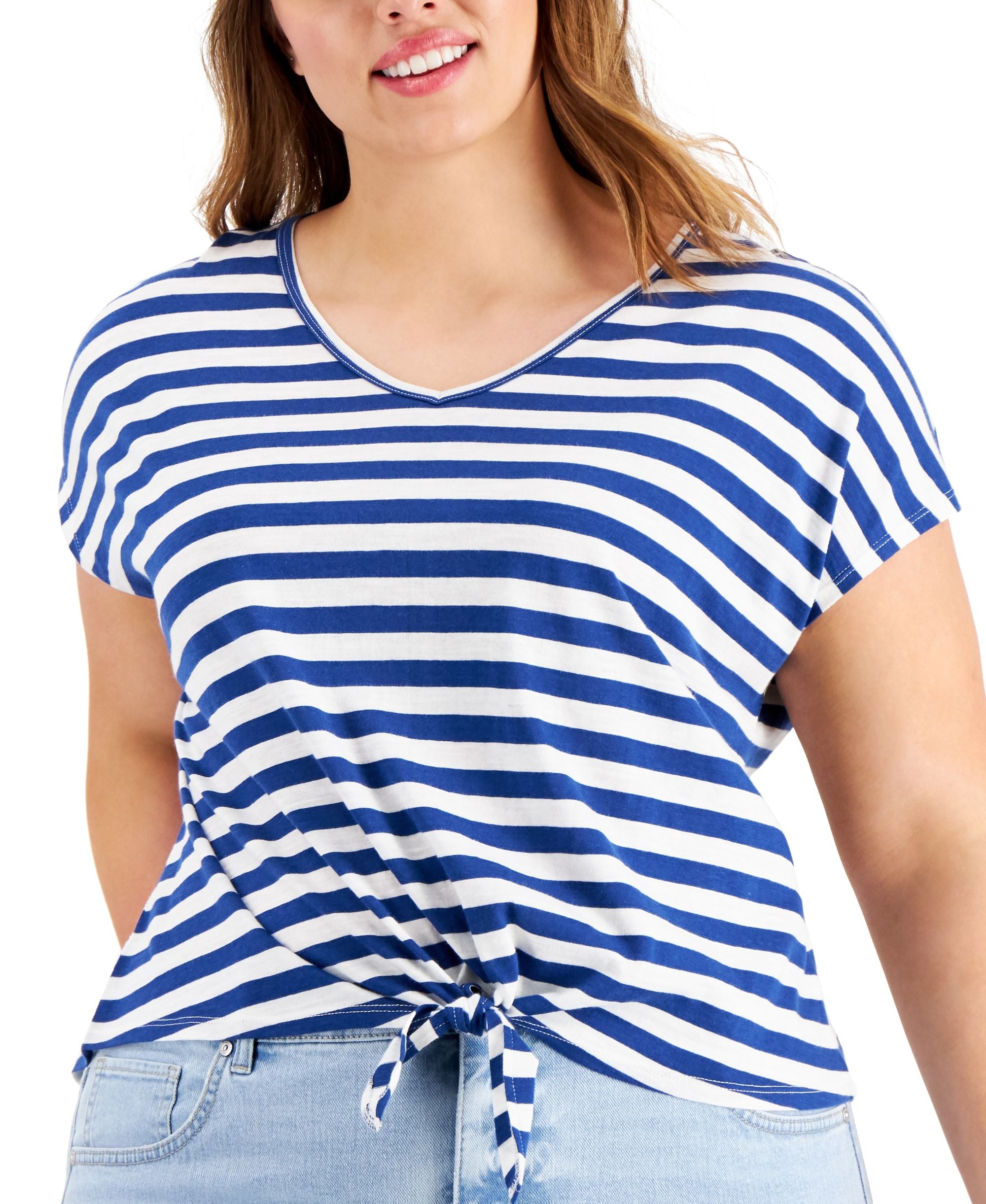 Style & Co Plus Size Printed Tie Front Premium Top