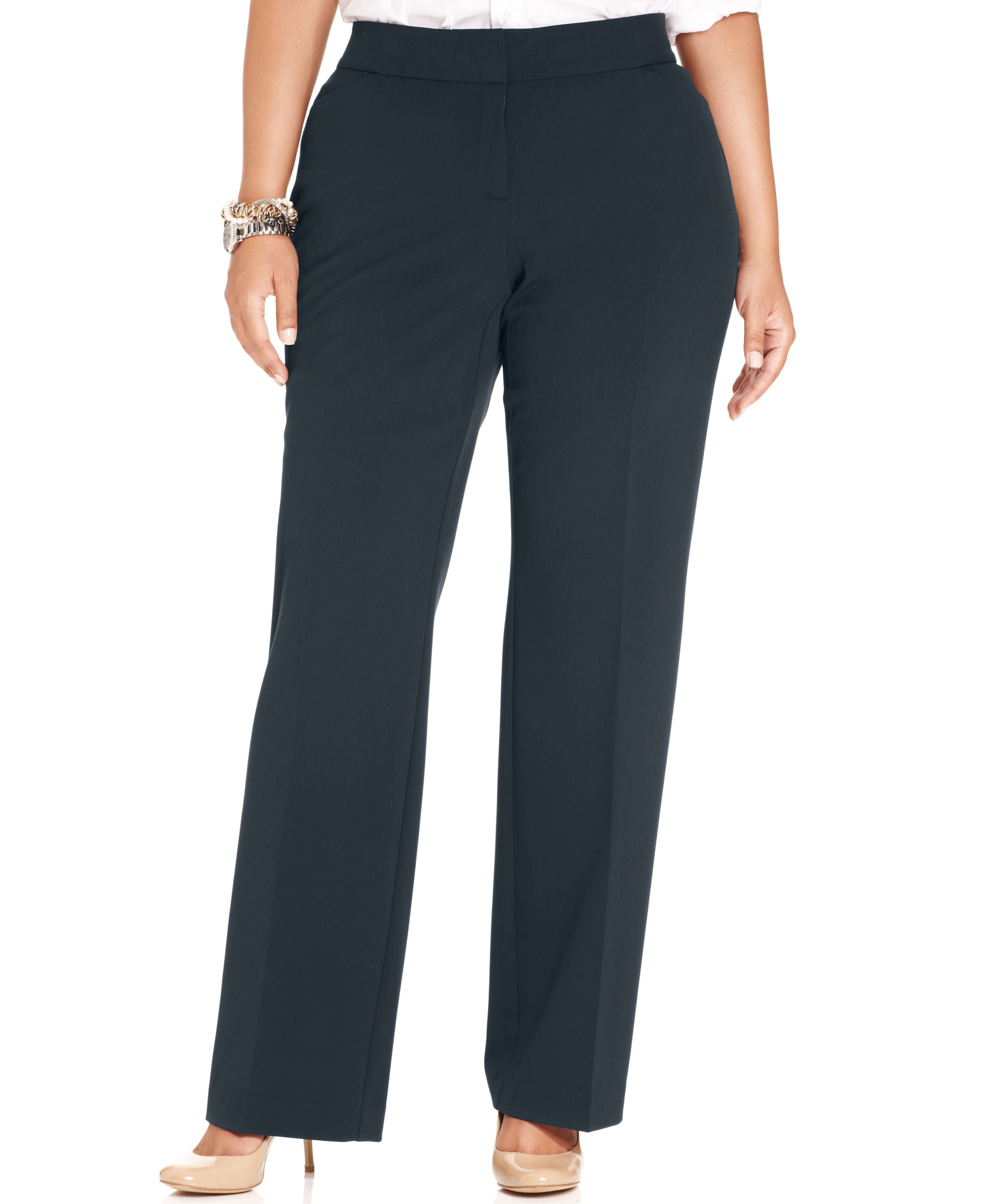 Plus & Petite Plus Size Curvy-Fit Straight-Leg Signature Pants