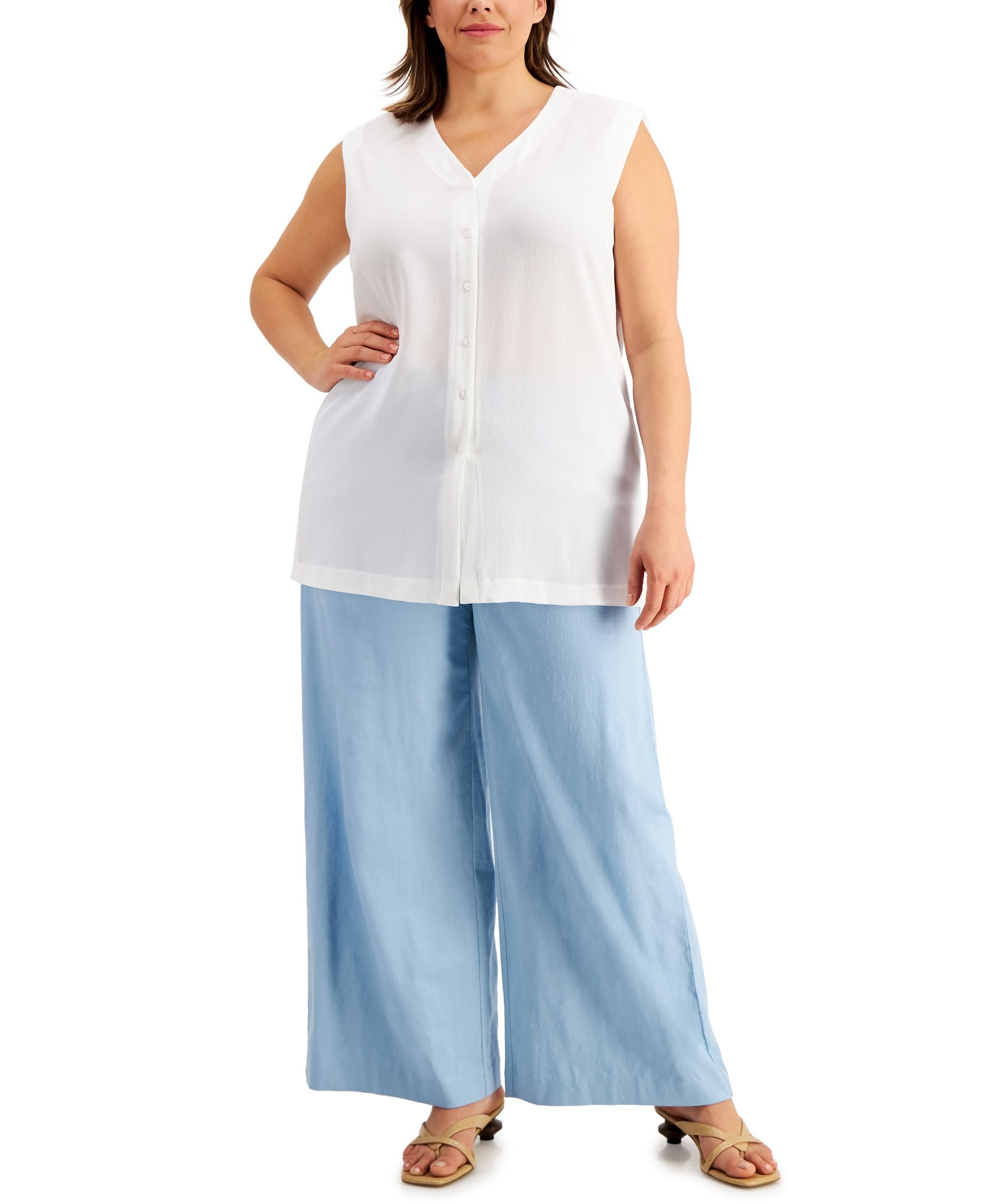 Alfani Plus Size Sleeveless Button Up Premium Top