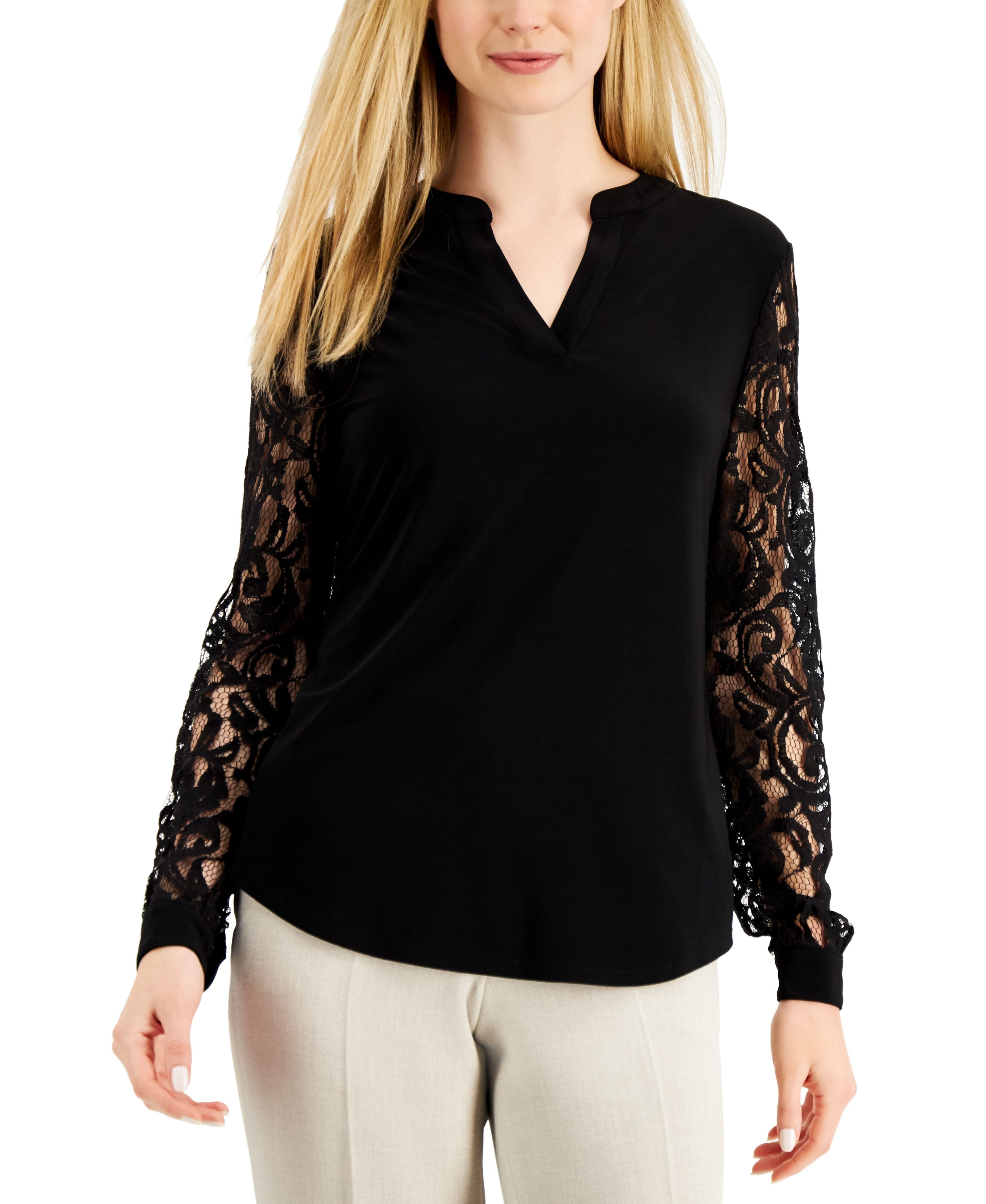 Petite Lace-Sleeve Premium Top