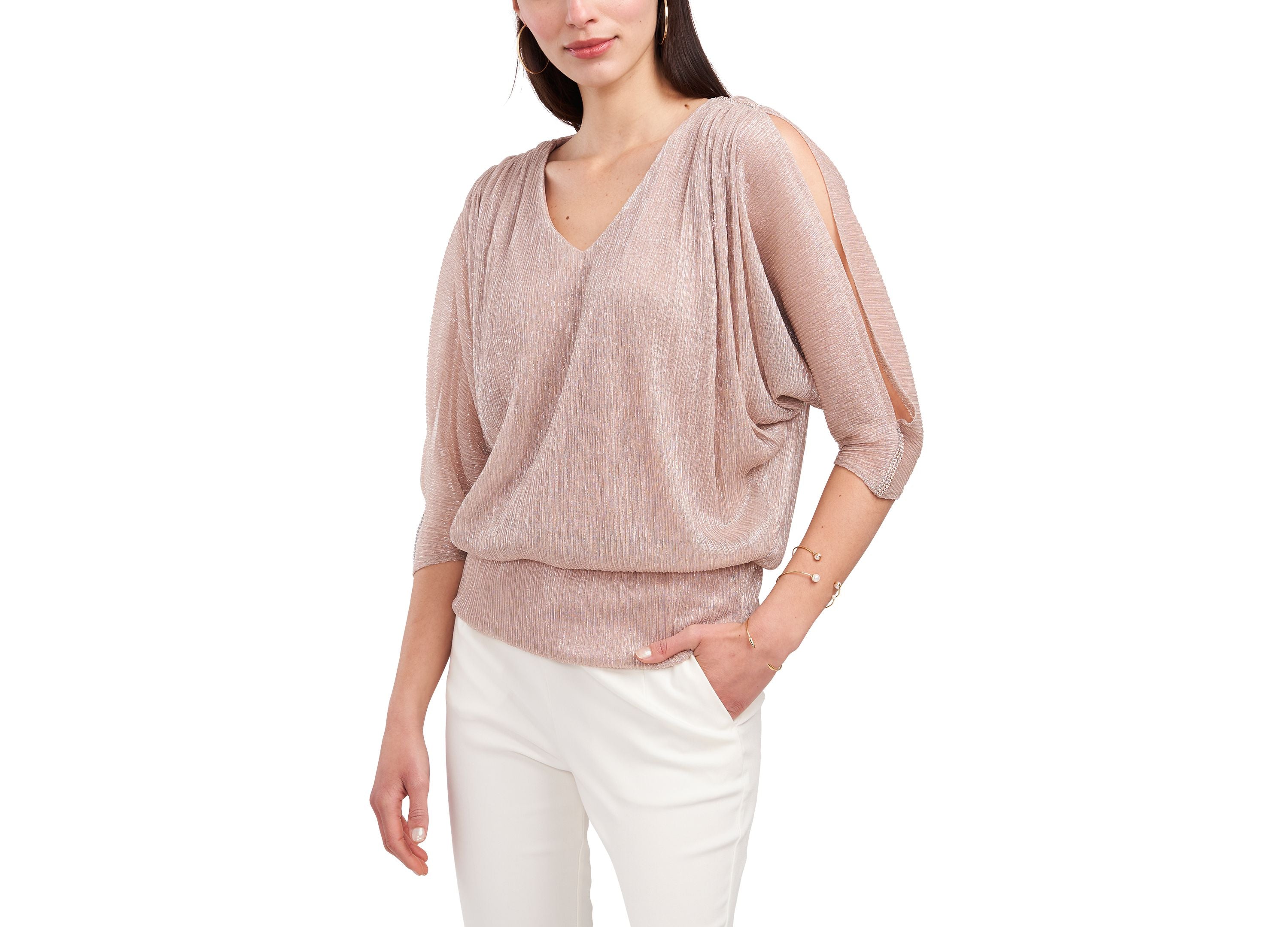 Split-Sleeve Metallic Blouson Premium Top