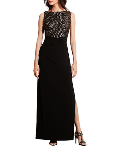 Lauren Ralph Lauren Womens Ednella Black Party Evening Dress