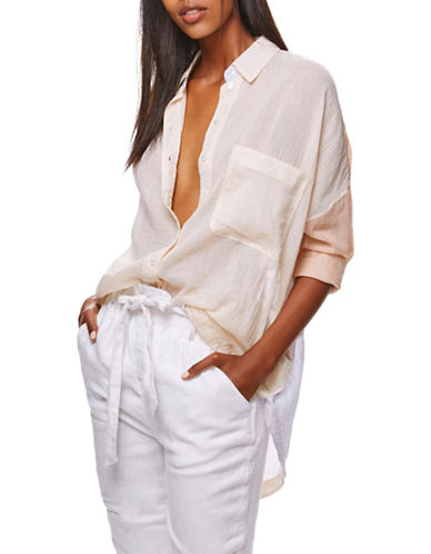 Free People Womens Colorblock Long Sleeves Button-Down Modern Shirt, Pink (Large)