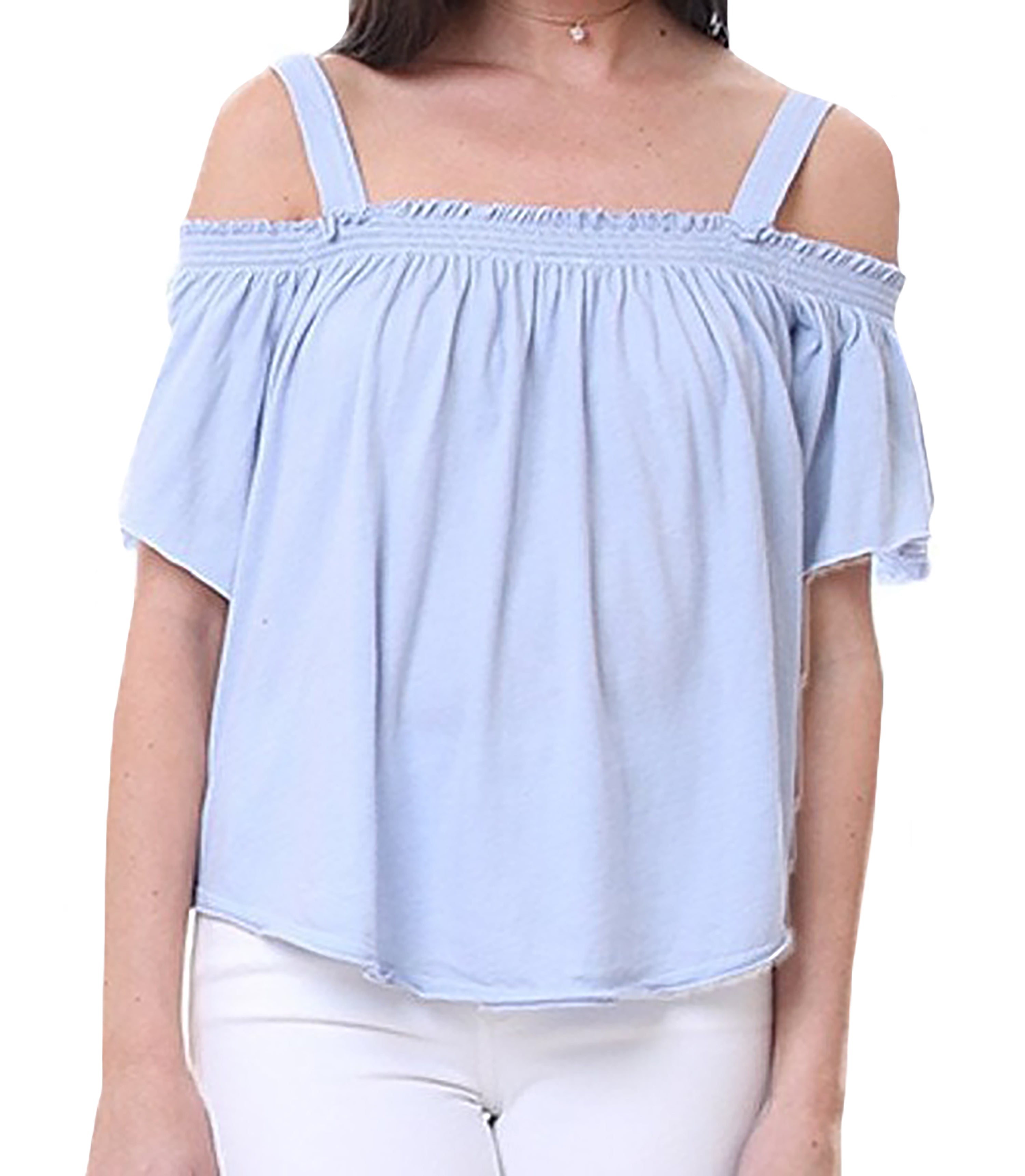 We The Free Womens Ruffled Off-The-Shoulder Everyday Premium Top Blue M