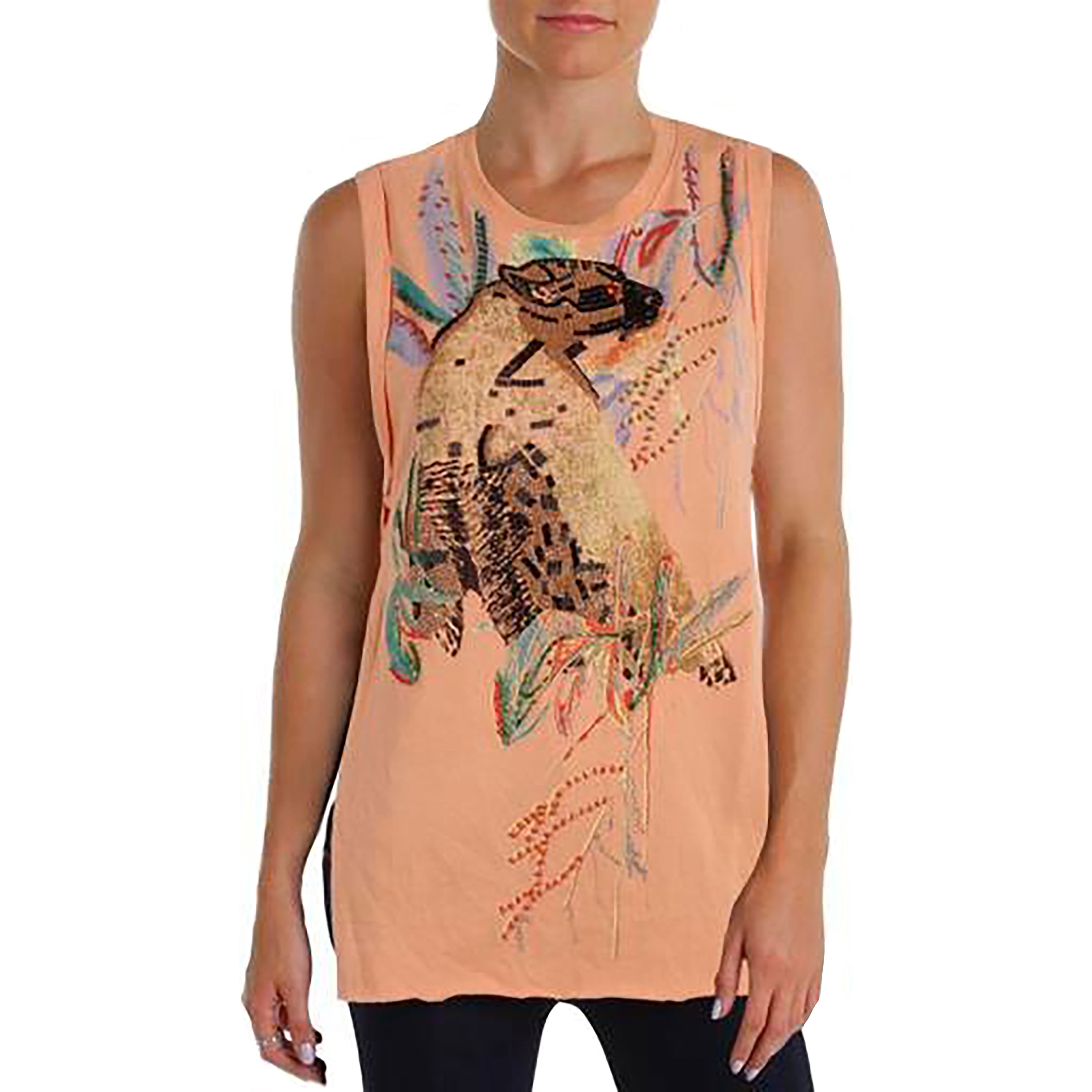Free People Womens Beaded Sleeveless Signature Blouse