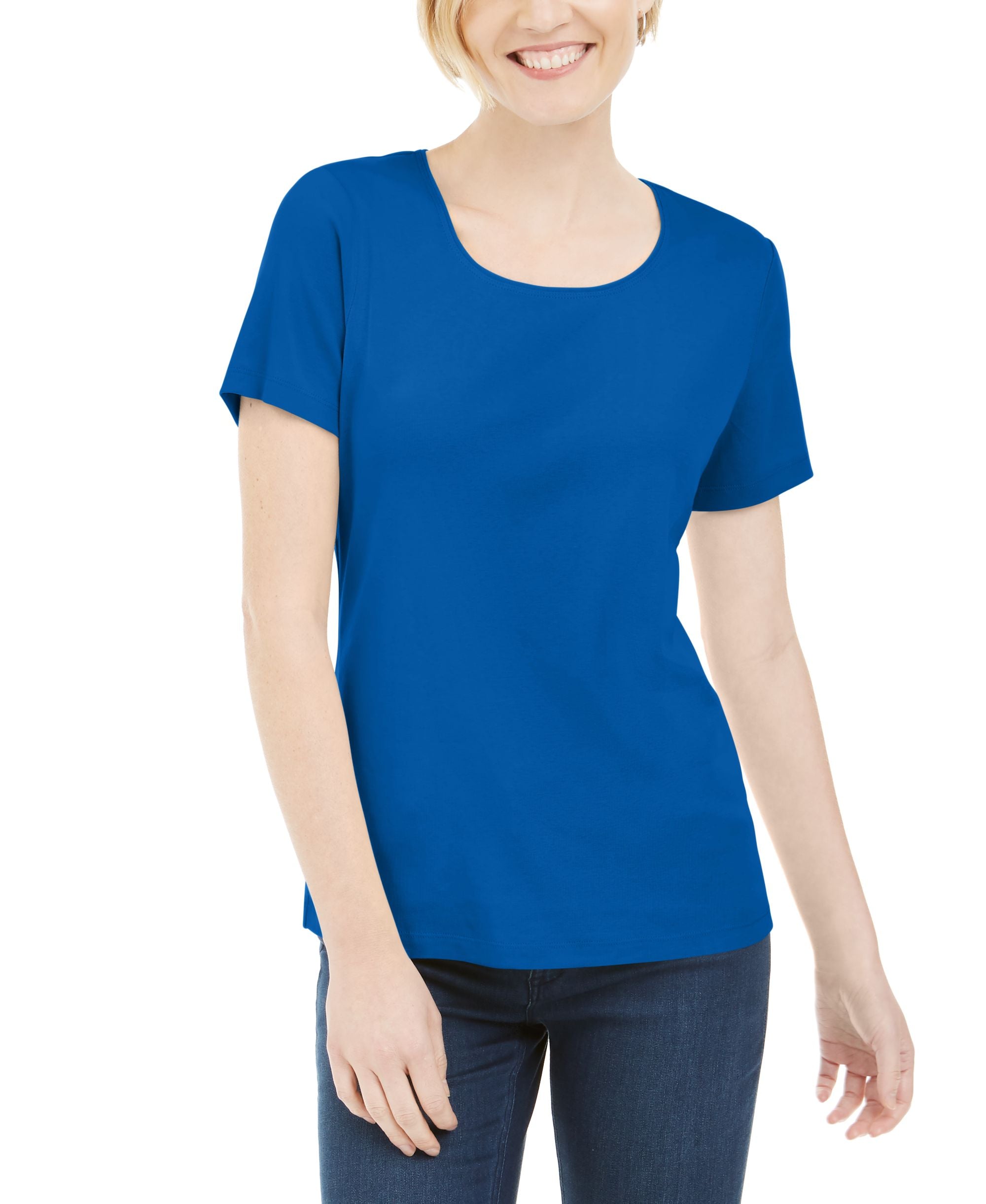 Karen Scott Petite Cotton Scoop Neck Premium Top
