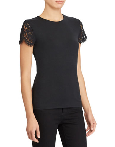 Lauren Ralph Lauren Womens Ashary Lace Short Sleeves T-Modern Shirt