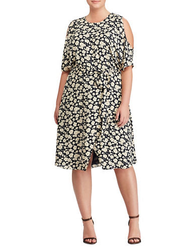Plus Cold Shoulder Floral Wear To Work Dress