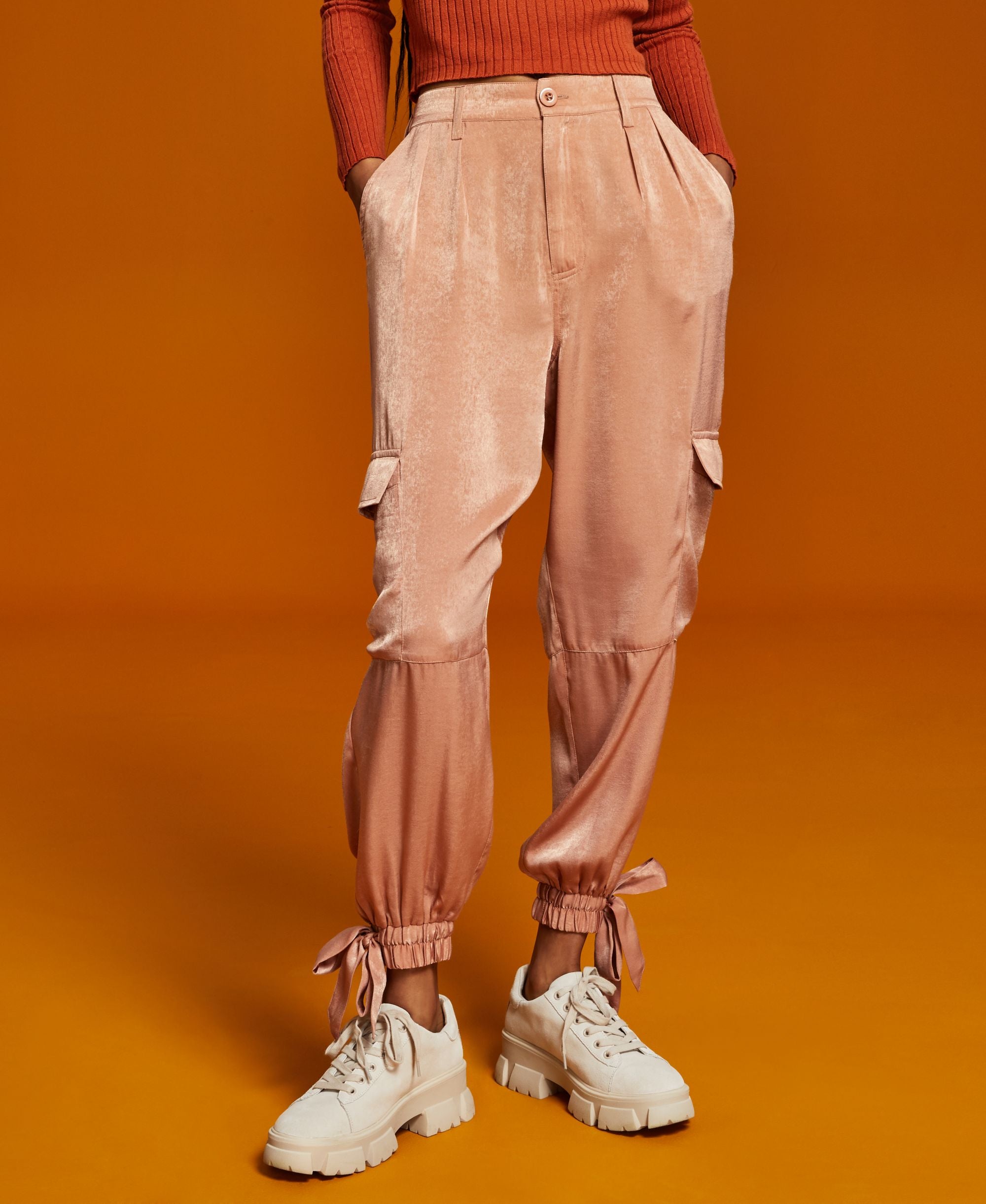 Now This Womens Satin Cargo Signature Pants