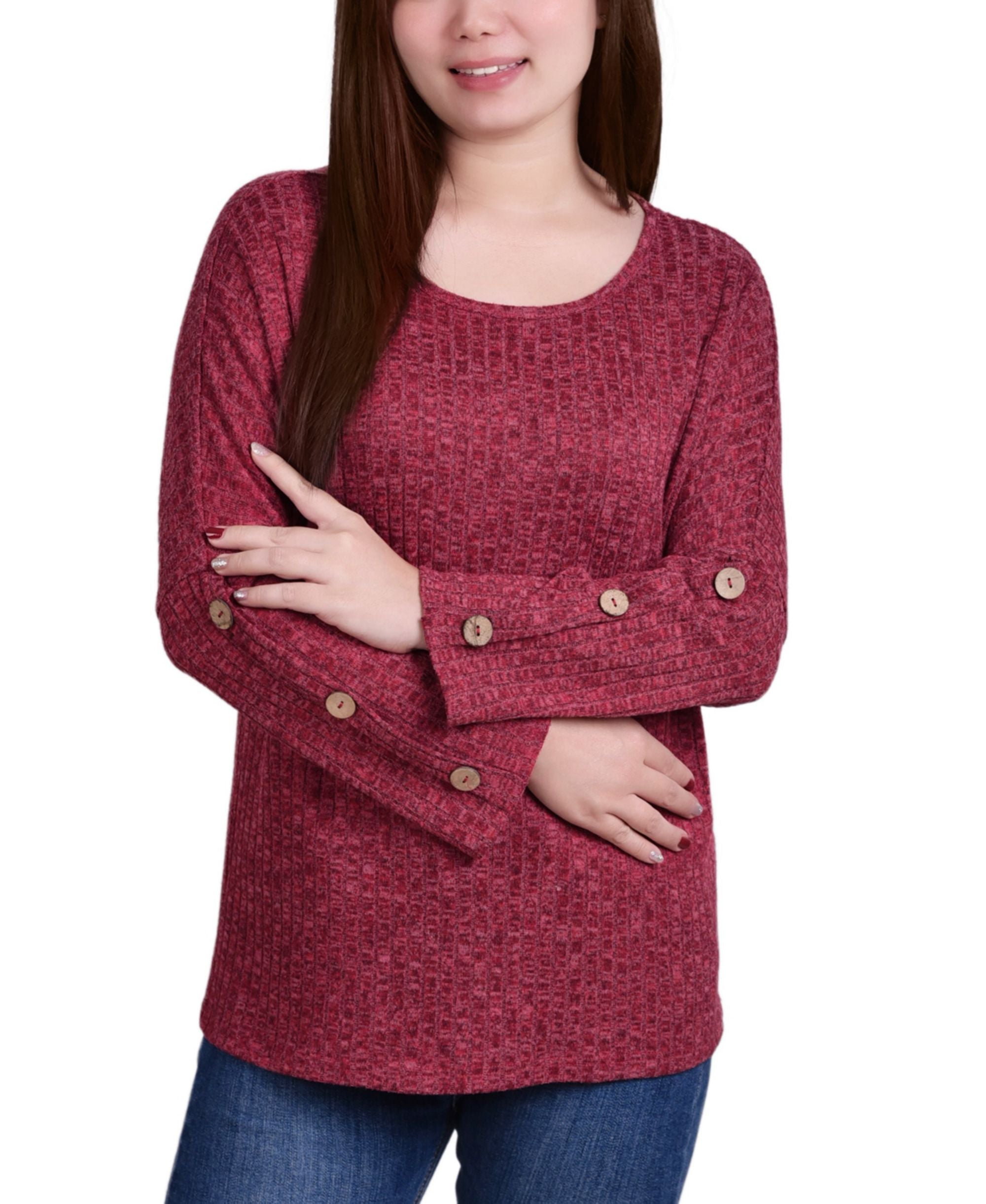 Womens Long-Sleeve With Accent Buttons Pullover