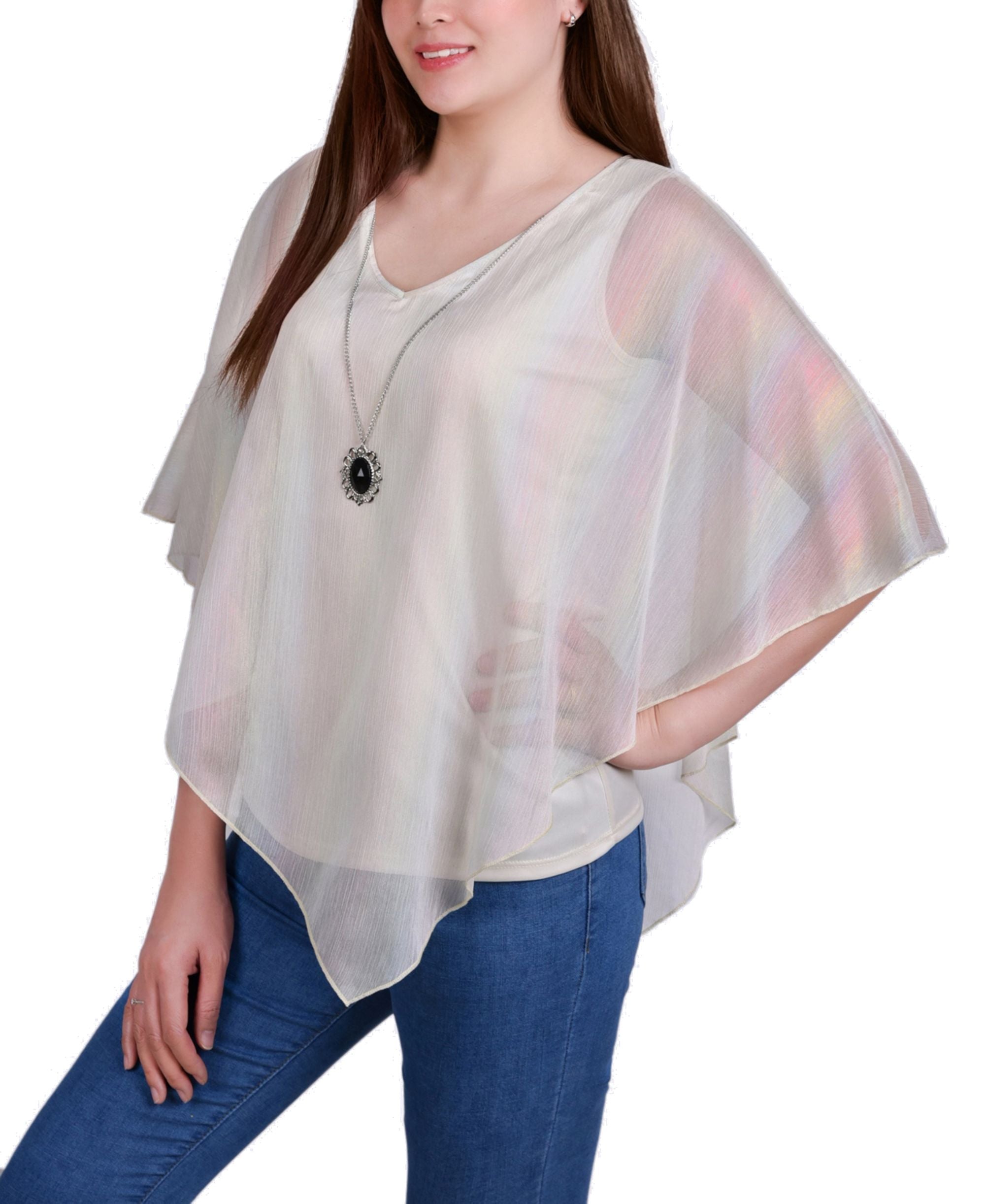 NY Collection Petite Sheer Poncho With Matching Tank
