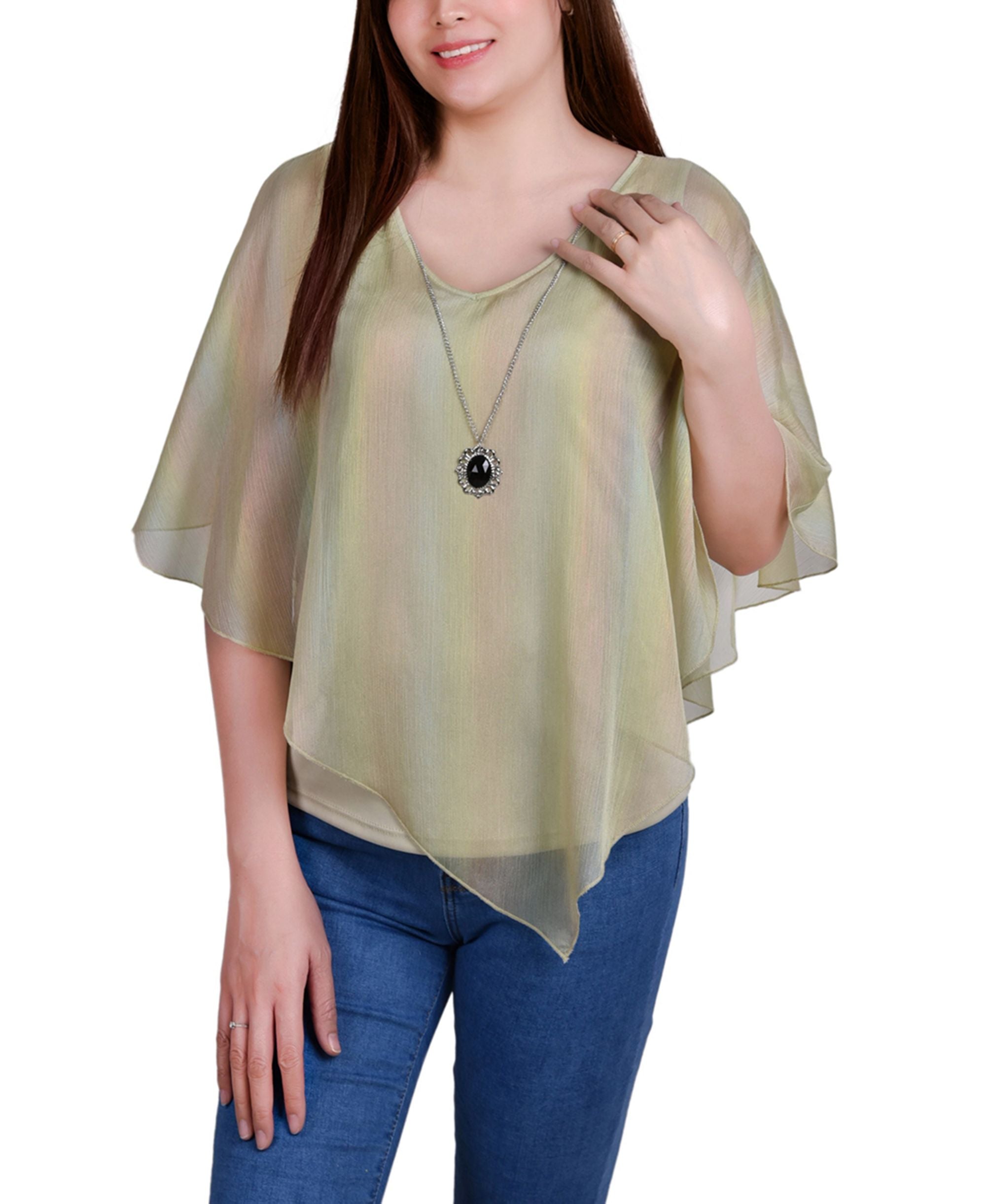 NY Collection Petite Sheer Poncho With Matching Tank