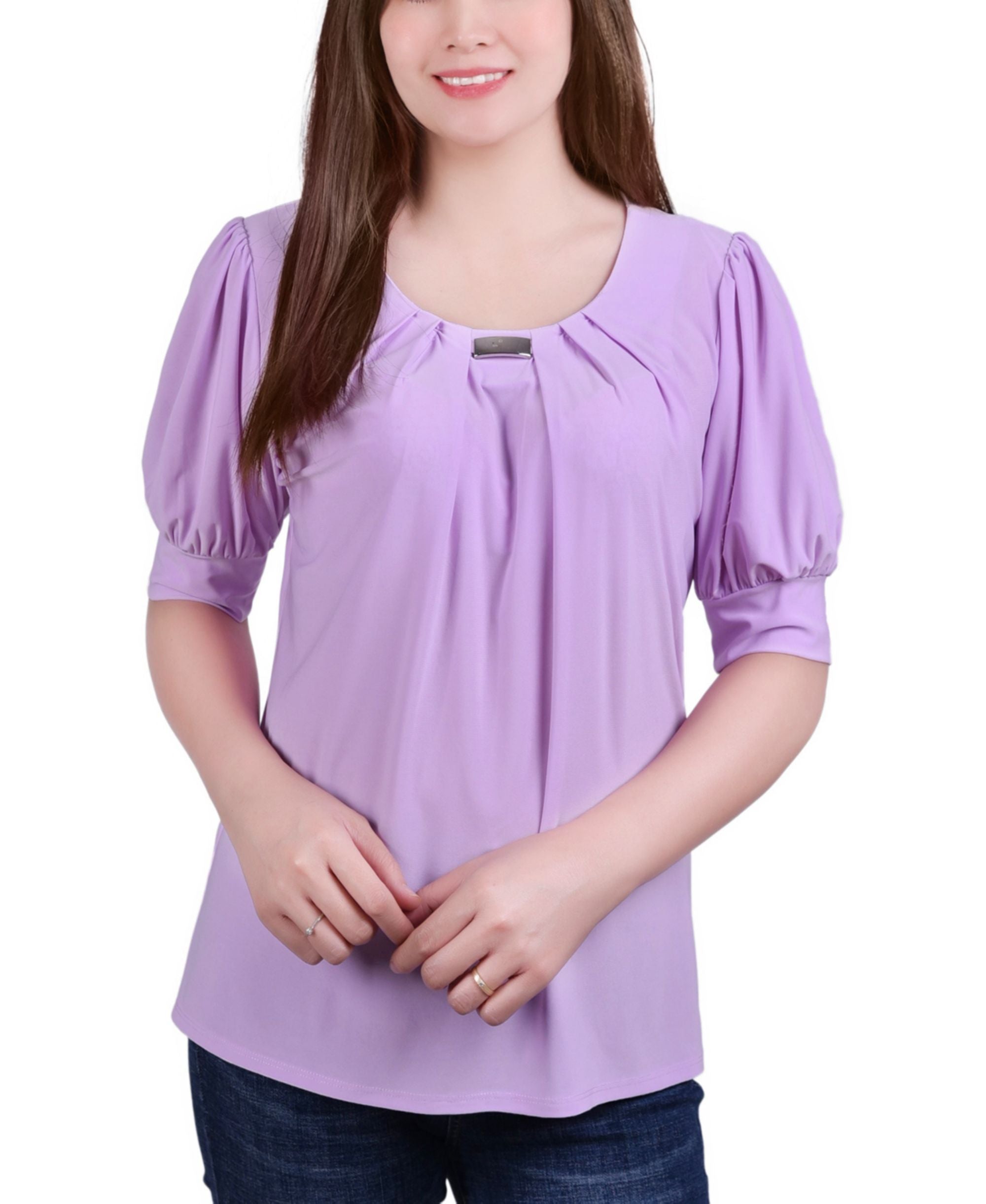 Petite Short-Sleeve Balloon Sleeve Premium Top