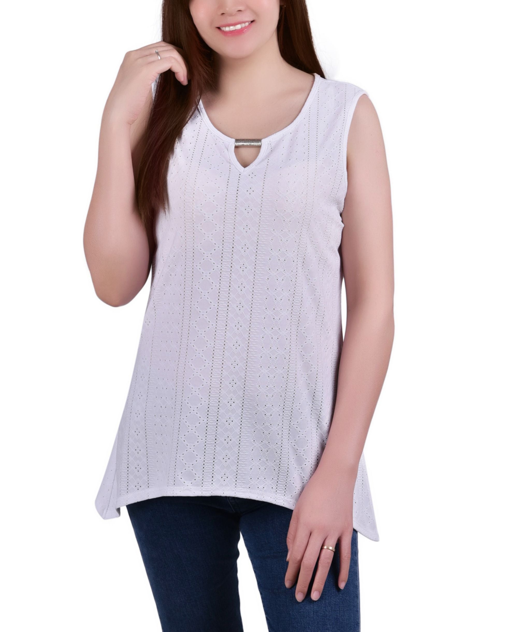 NY Collection Petite Sleeveless Knit Eyelet Premium Top