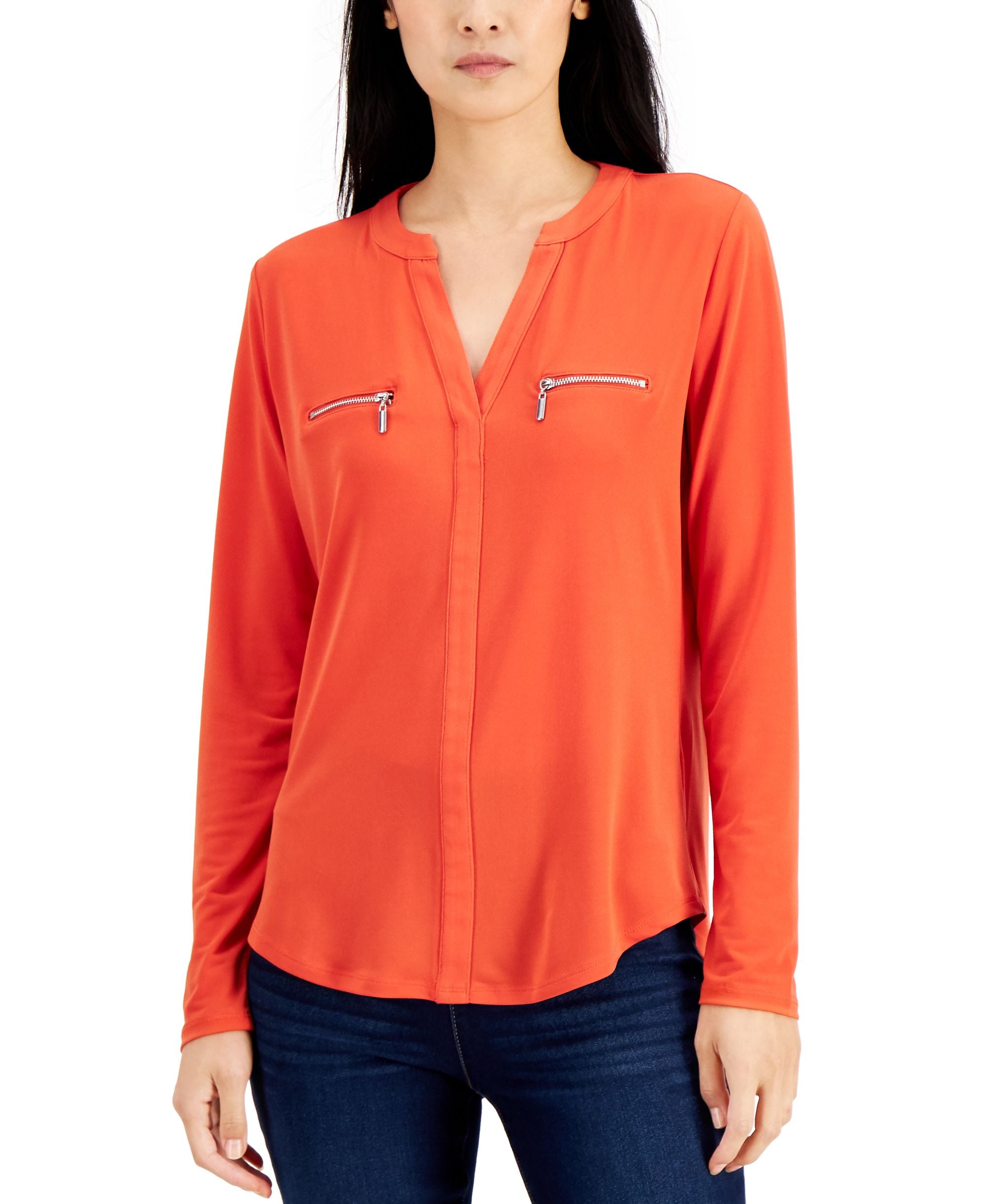 INC International Concepts Womens Zip Pocket Signature Blouse