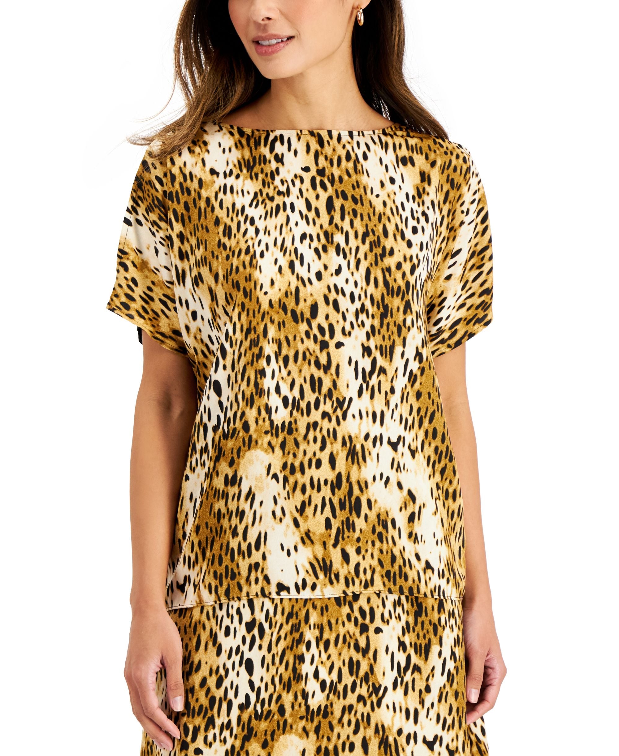 JM Collection Colorblocked Cheetah Print Premium Top