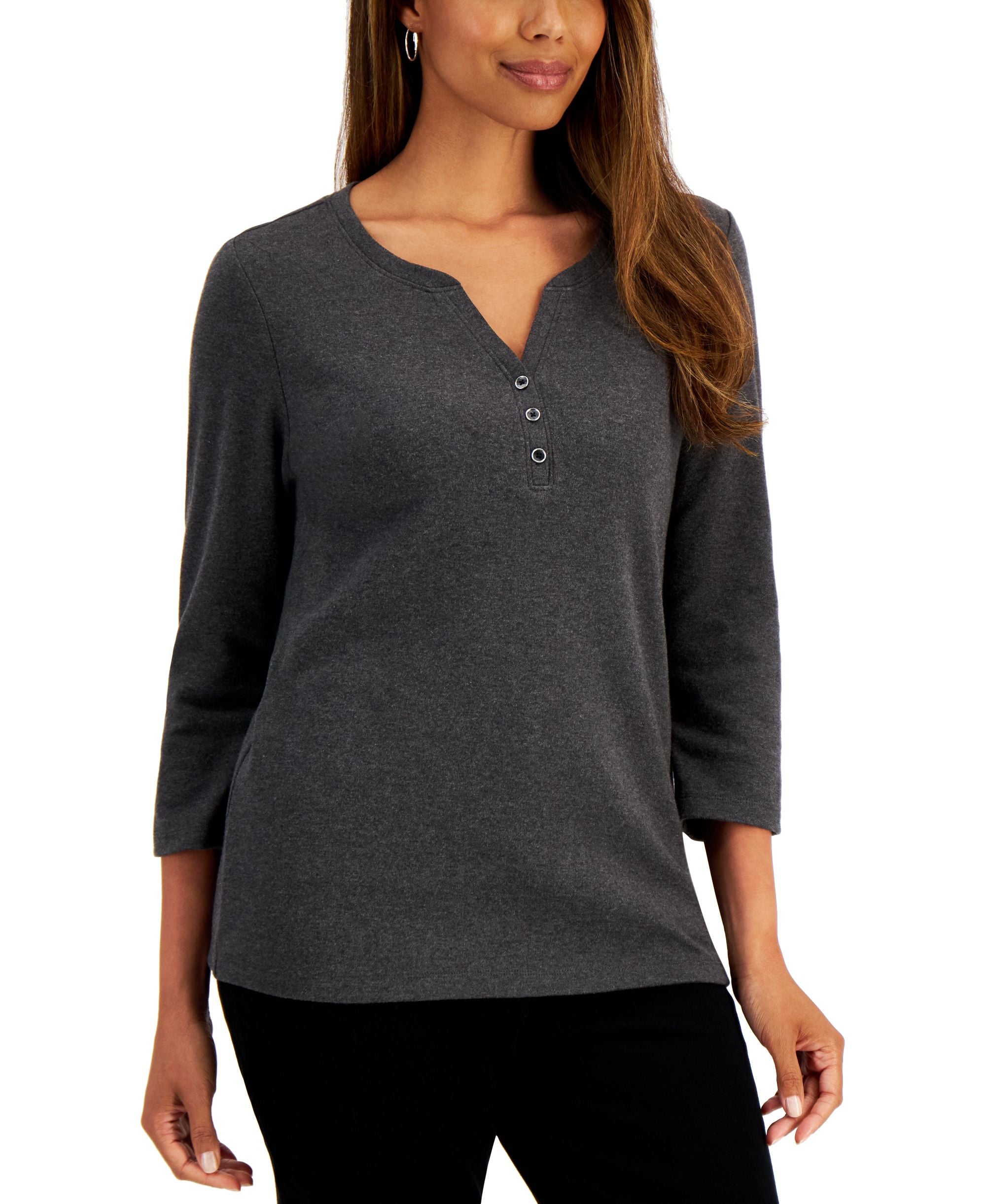 Cotton Henley V-Neck Premium Top