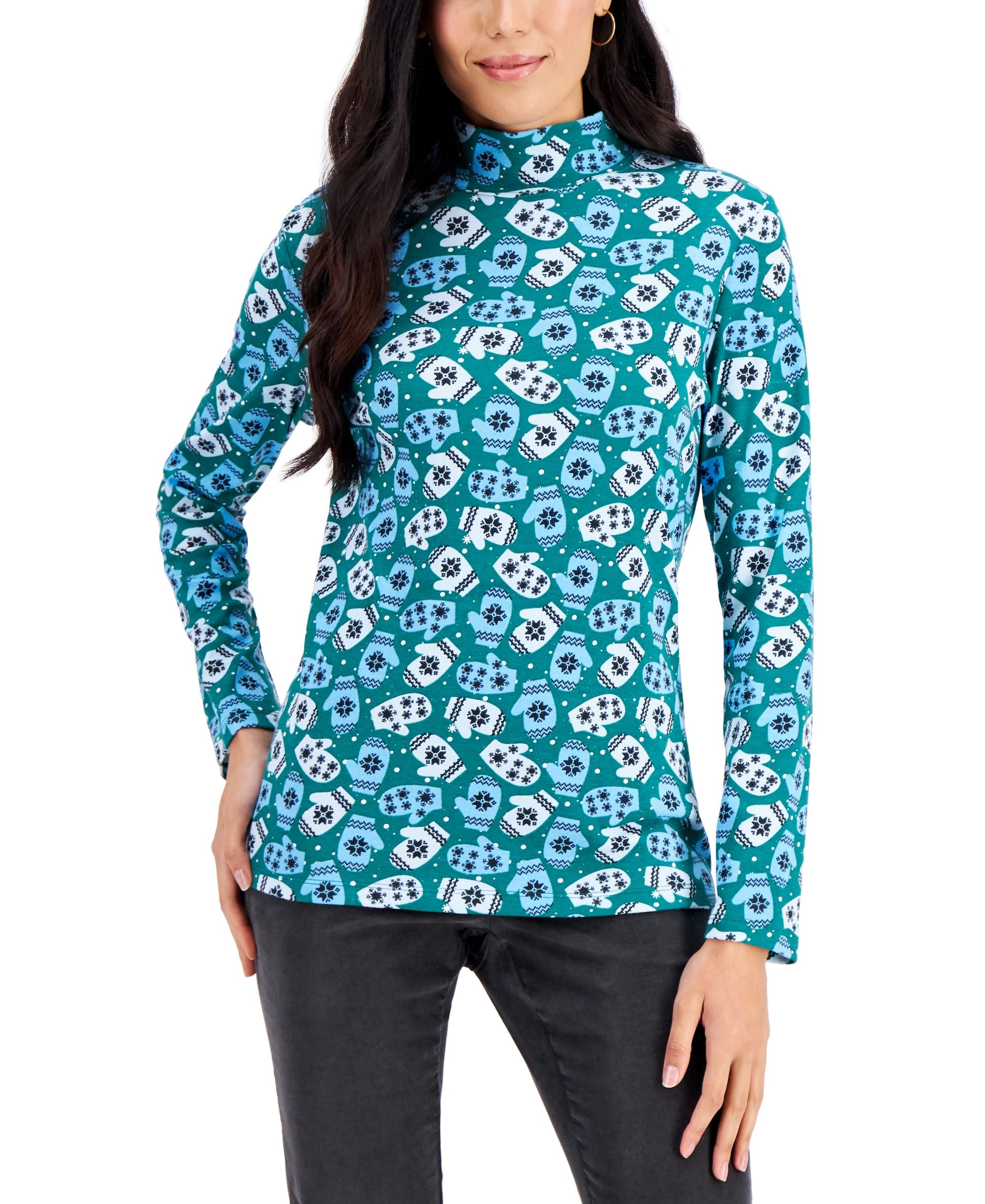 Karen Scott Mitten Madness Mock Neck Premium Top