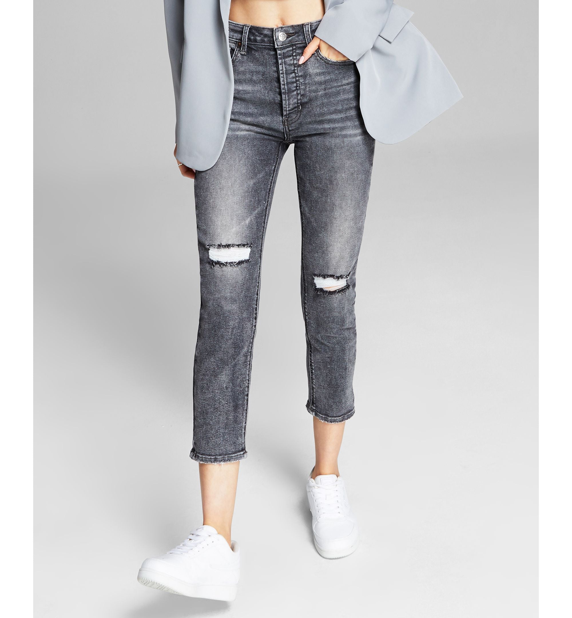 Now This Womens High Rise Vintage Straight Button Cuffed Premium Jeans