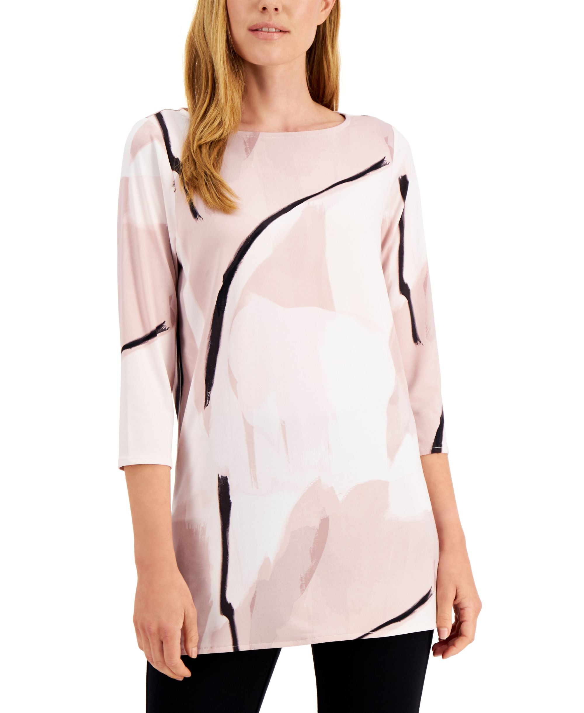 Alfani Petite Printed Boat Neck Tunic Premium Top